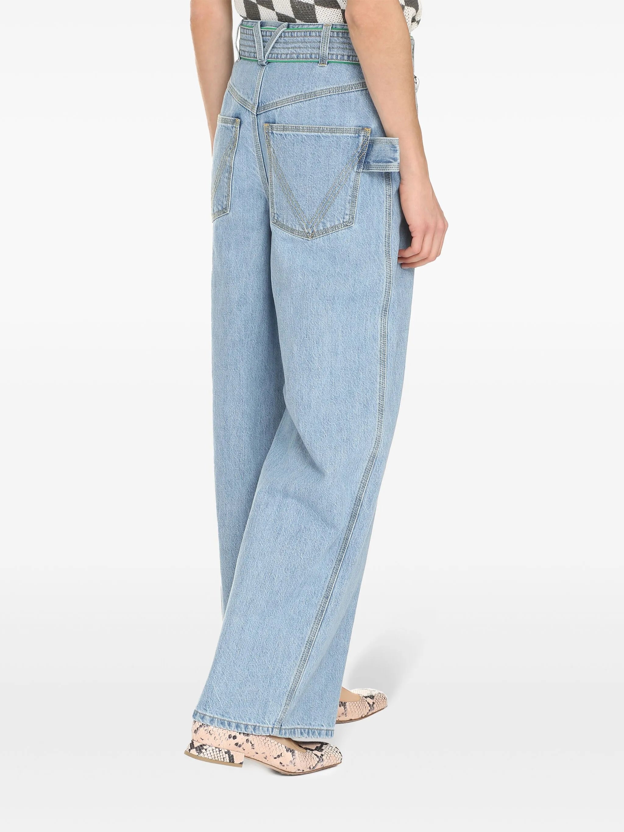 belted high-waisted wide-leg jeans