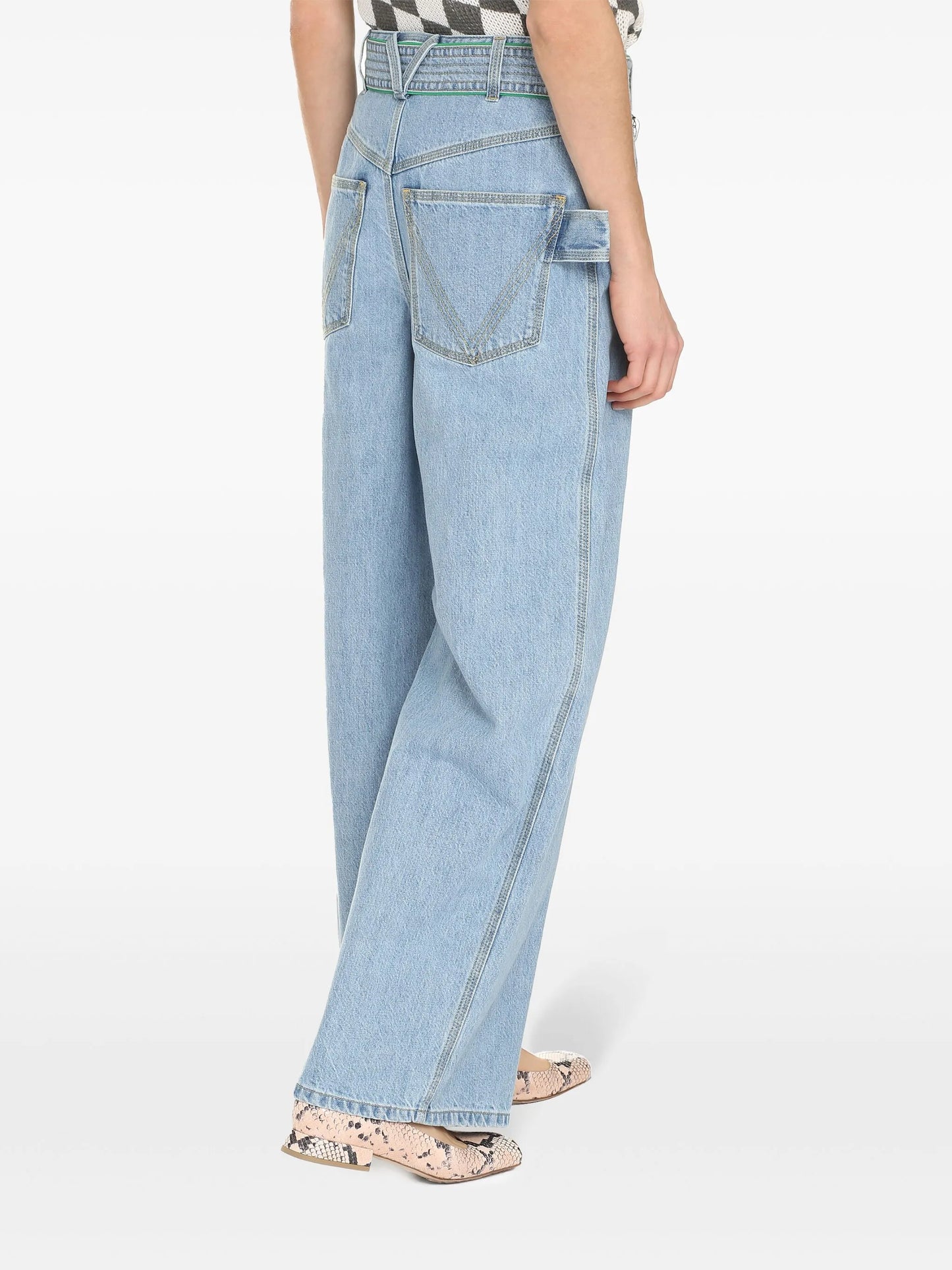 belted high-waisted wide-leg jeans