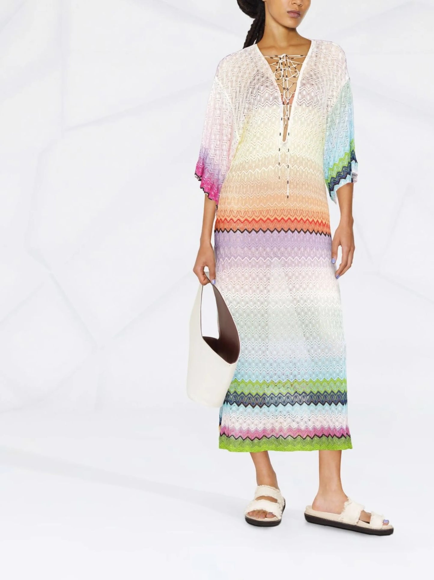 zigzag pattern V-neck dress