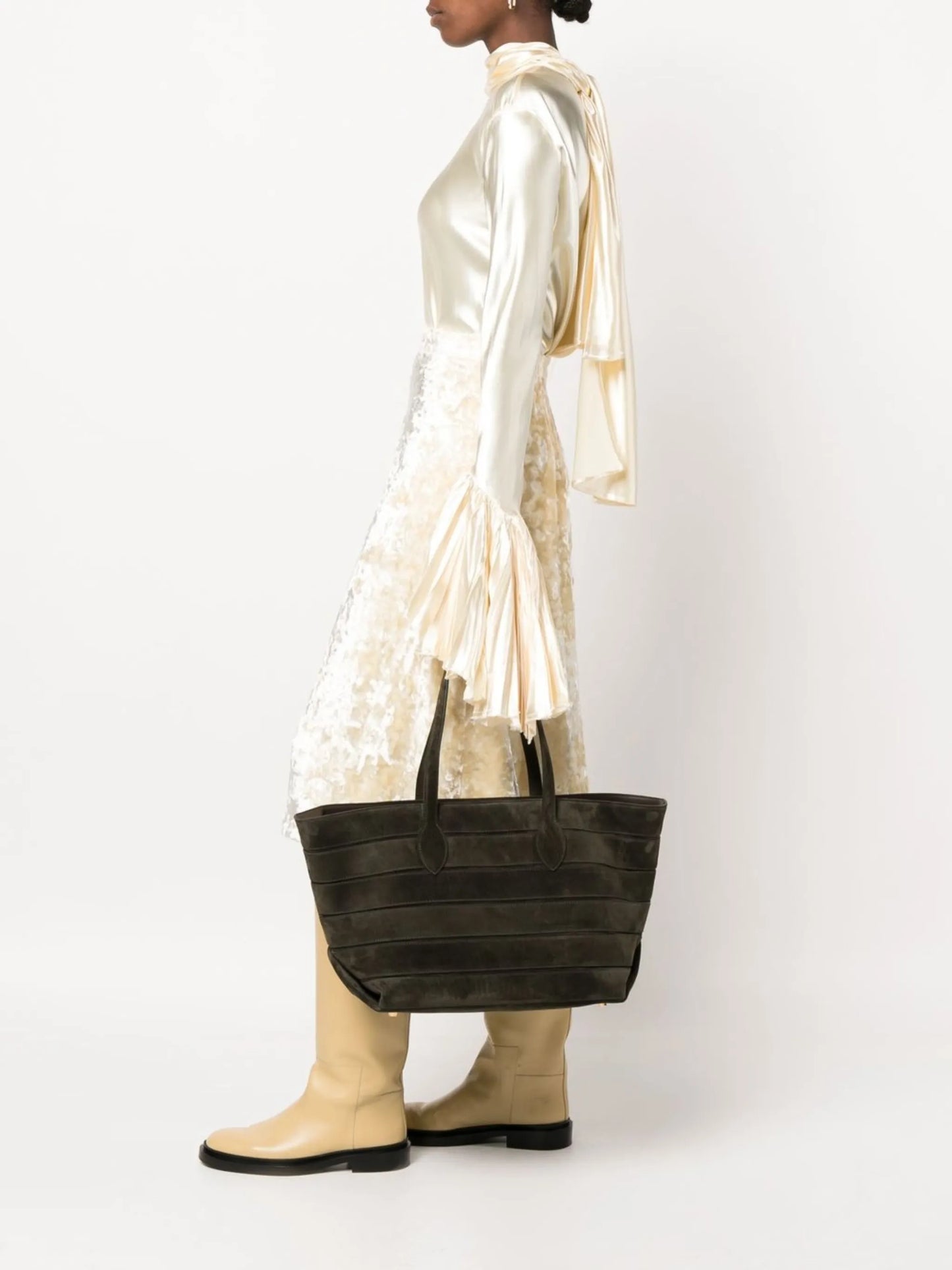 striped suede tote bag