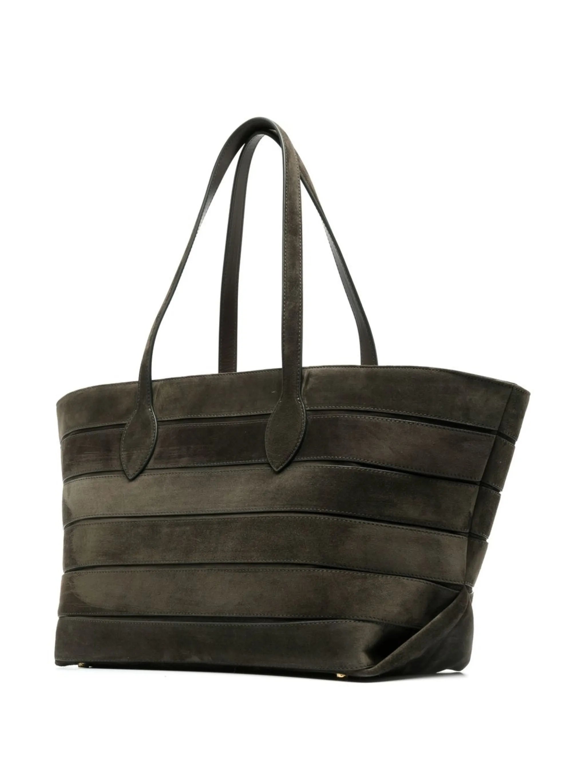 striped suede tote bag