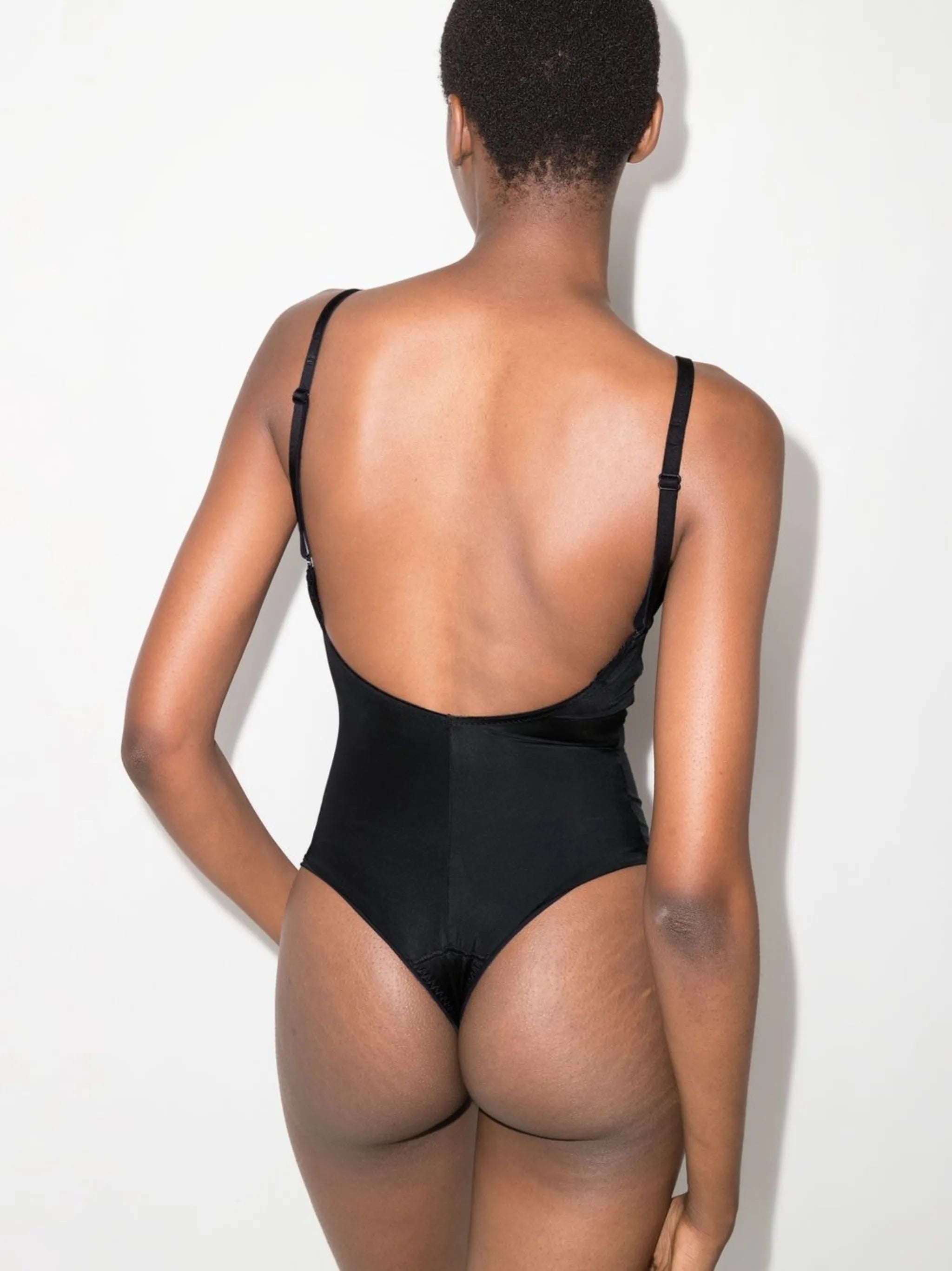plunge-neck sleeveless bodysuit