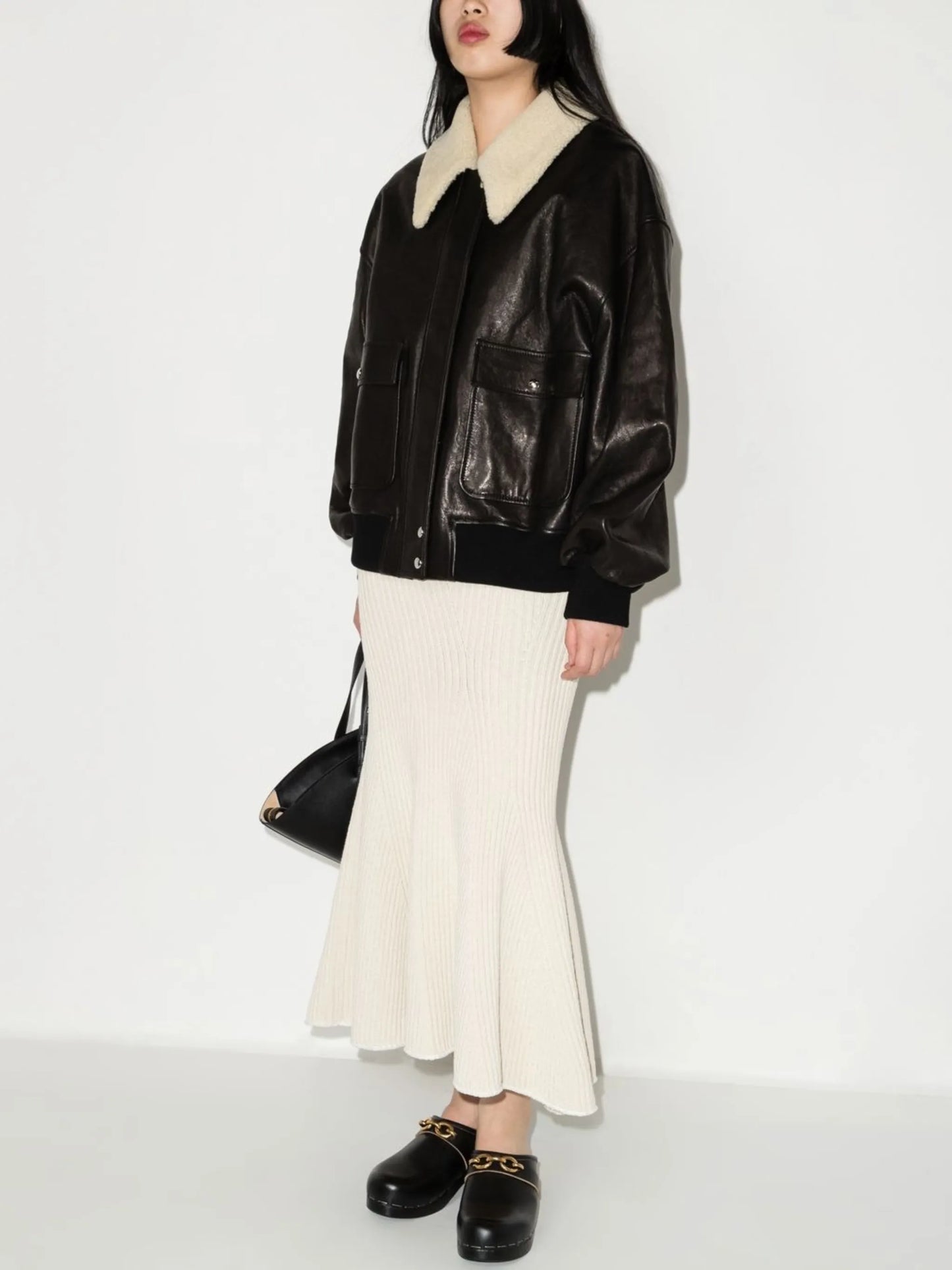 shearling-trim collar jacket