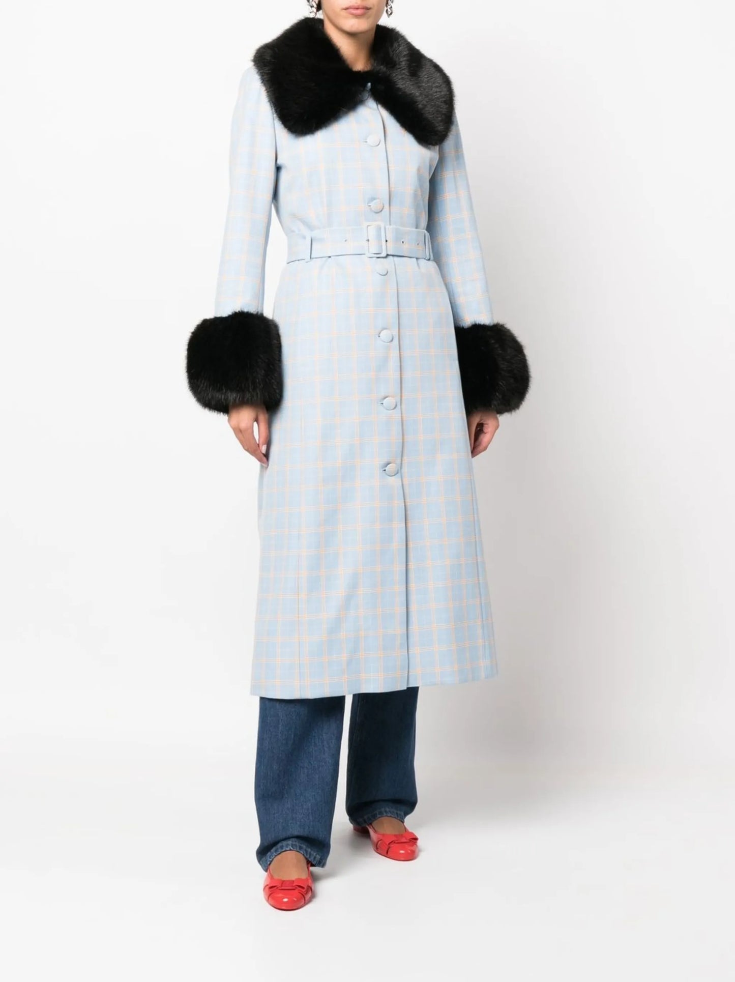 Scarlett faux fur-trim belted coat