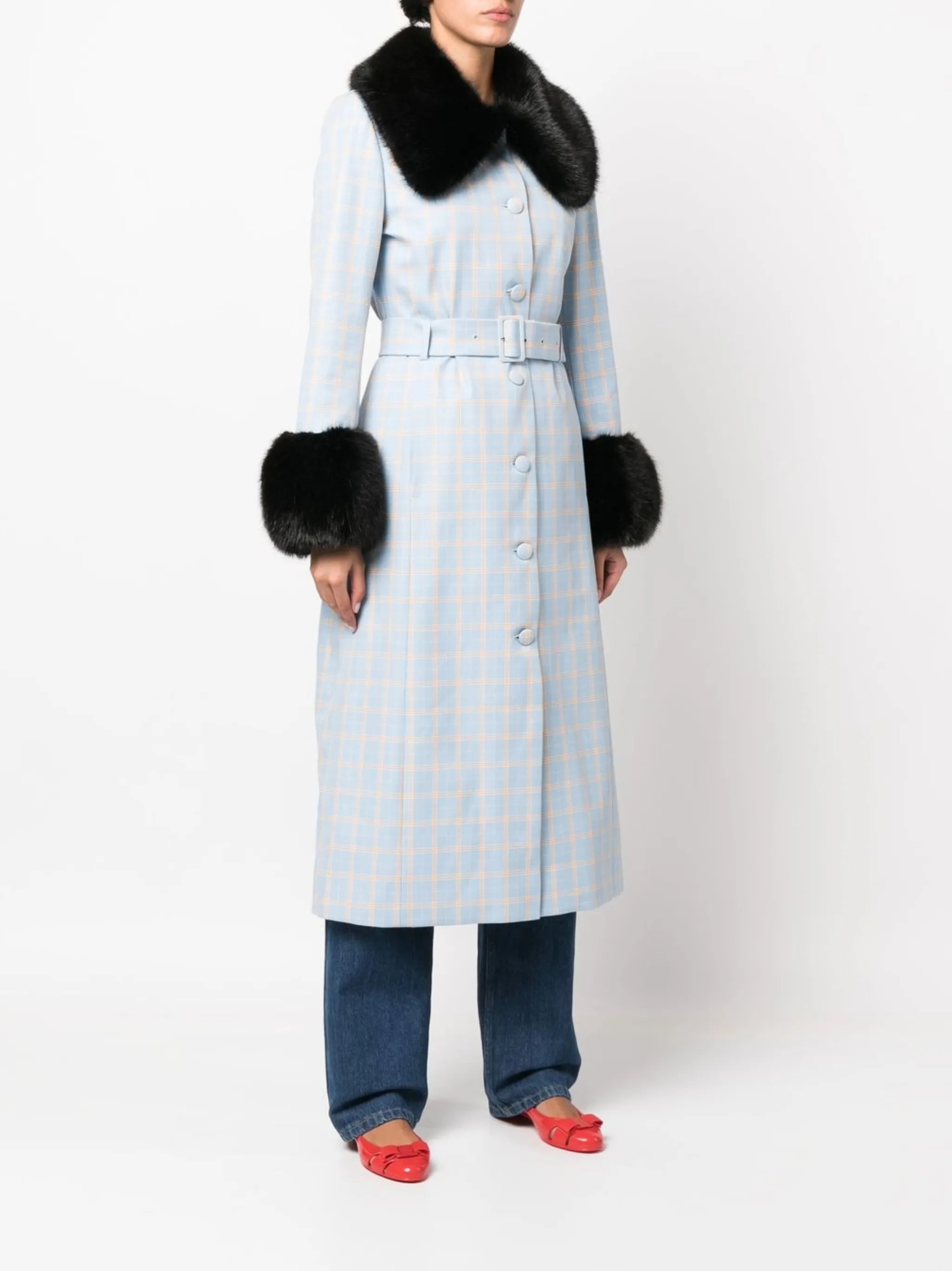 Scarlett faux fur-trim belted coat