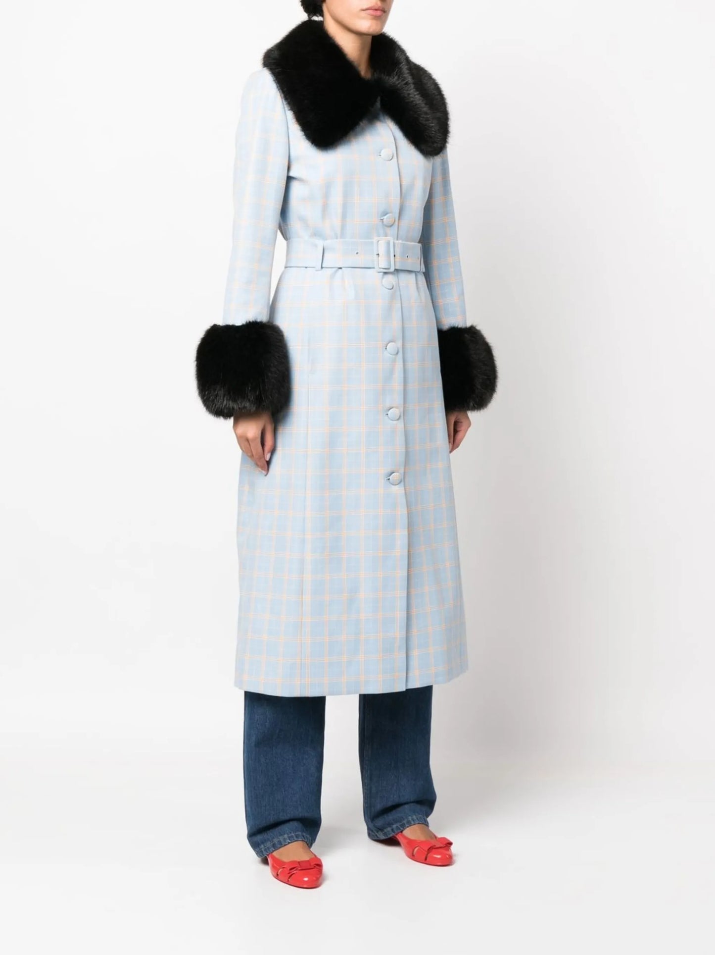 Scarlett faux fur-trim belted coat