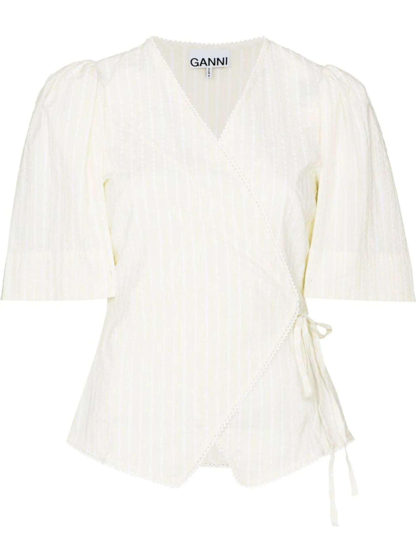 seersucker-stripe wrap top