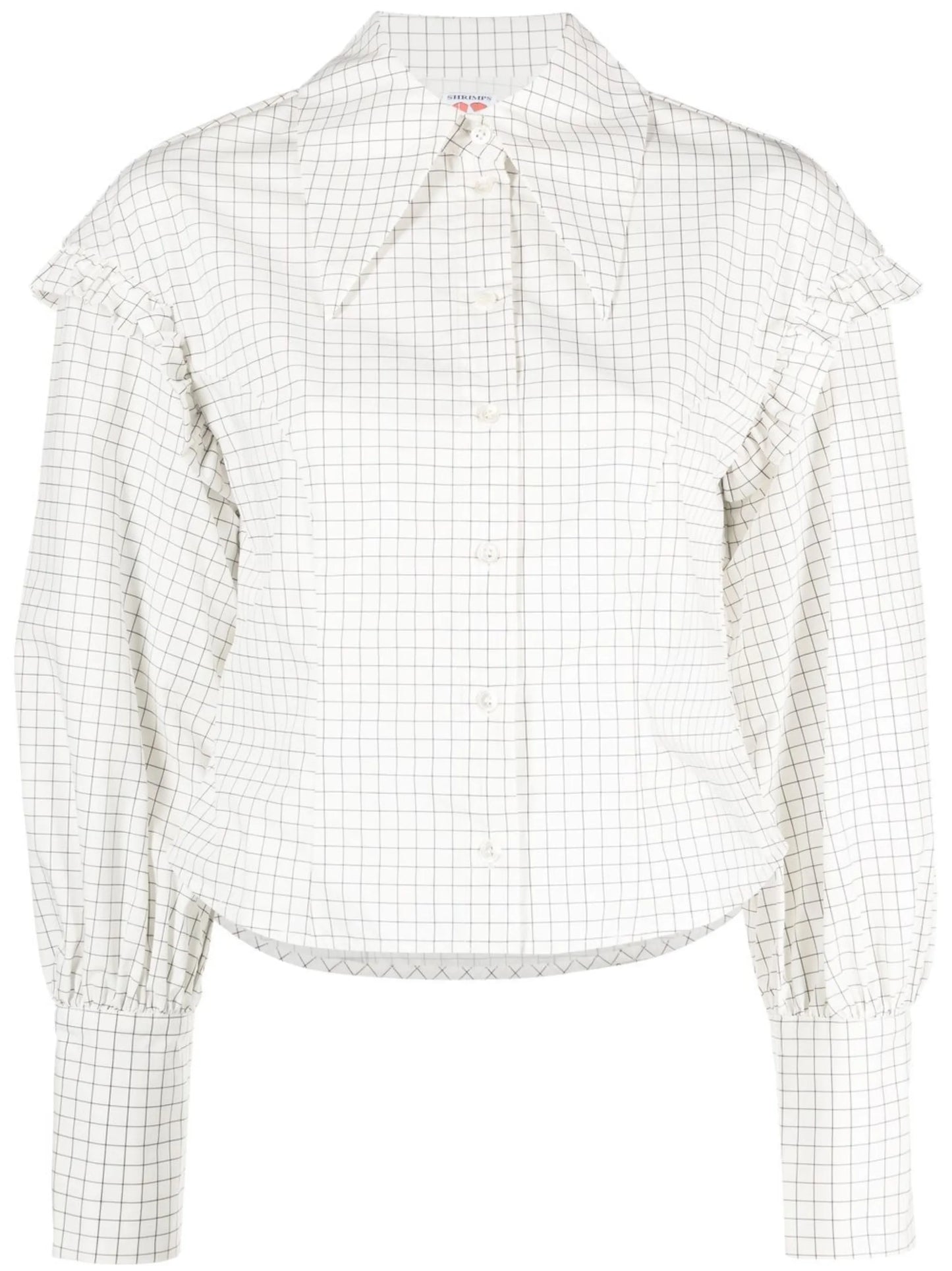 ruffle-trim windowpane-print shirt