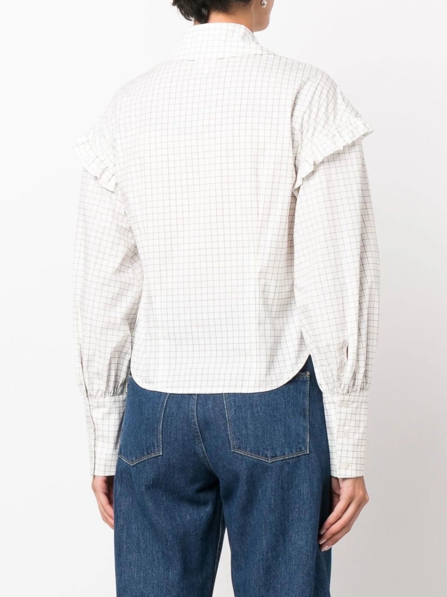 ruffle-trim windowpane-print shirt