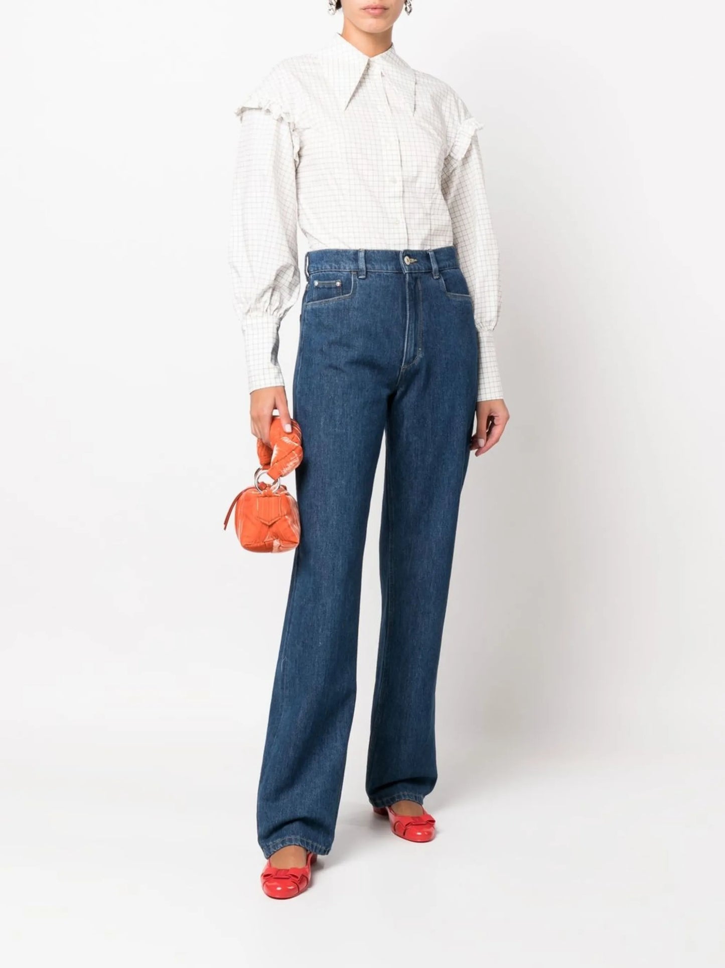 ruffle-trim windowpane-print shirt