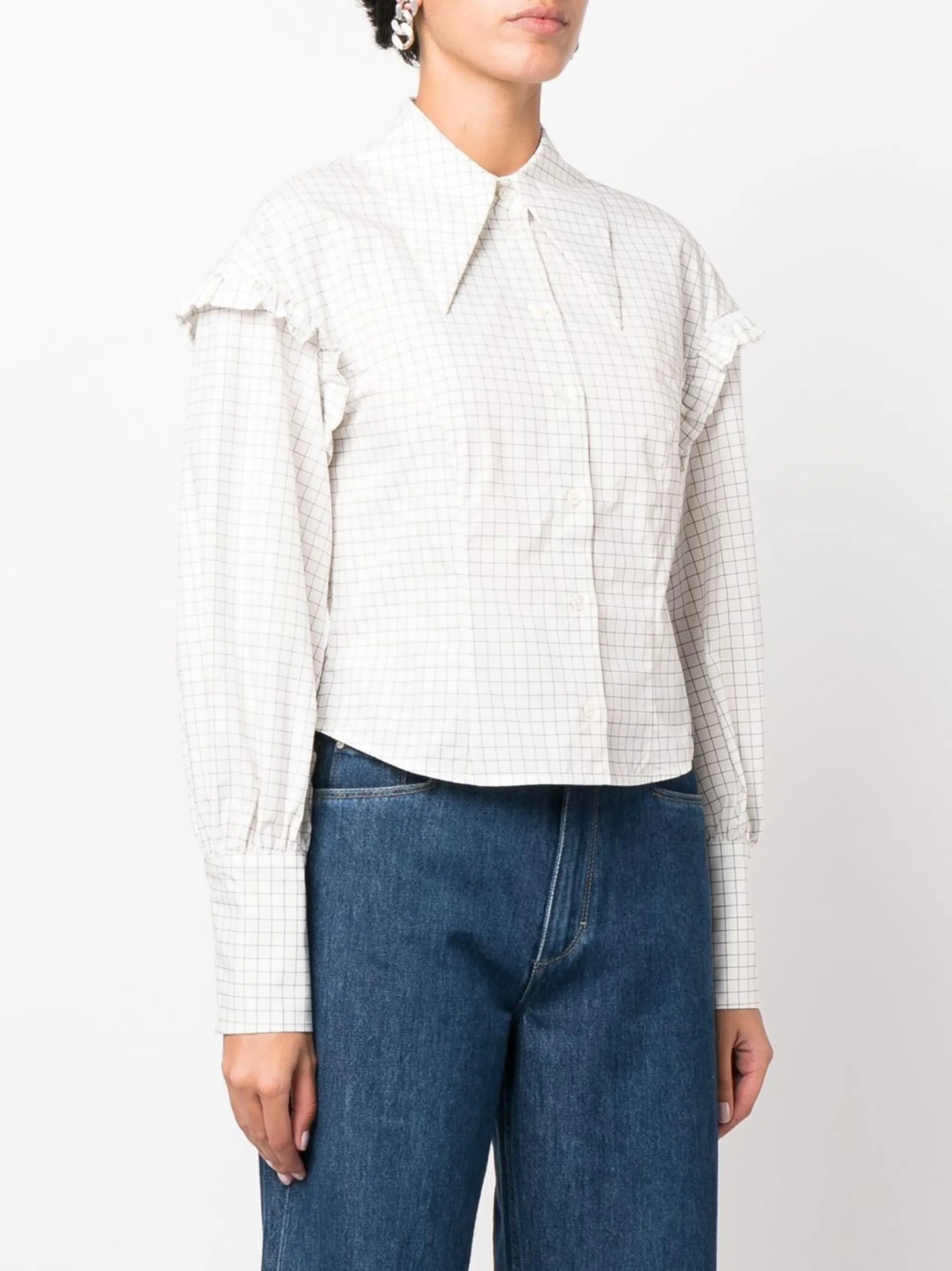 ruffle-trim windowpane-print shirt