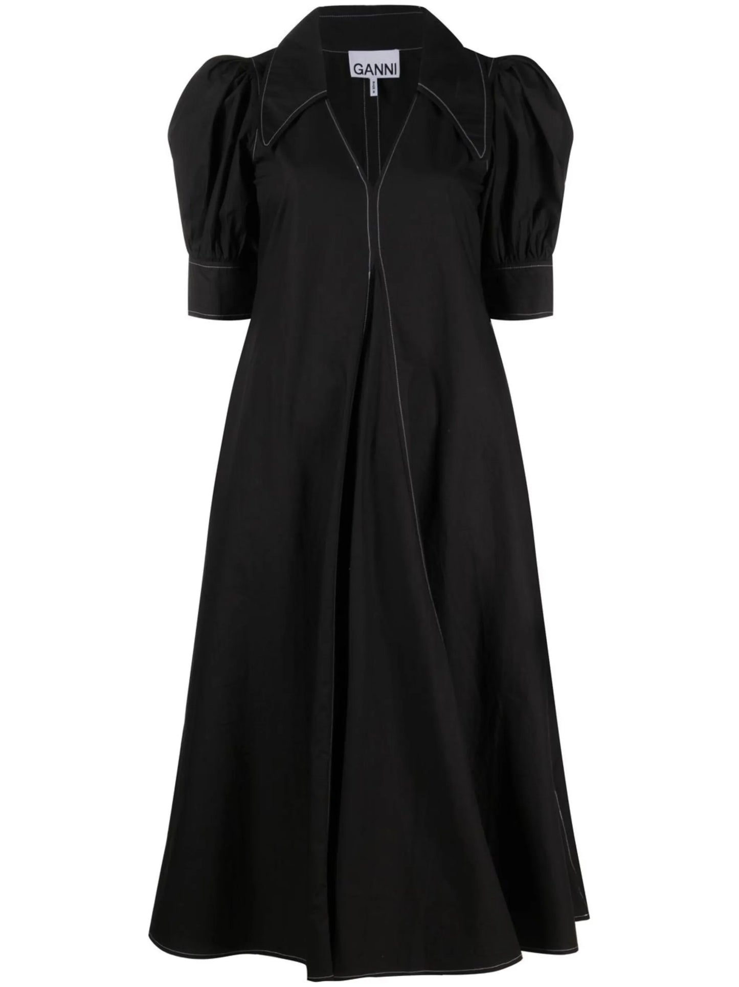 puff-sleeved box-pleat dress