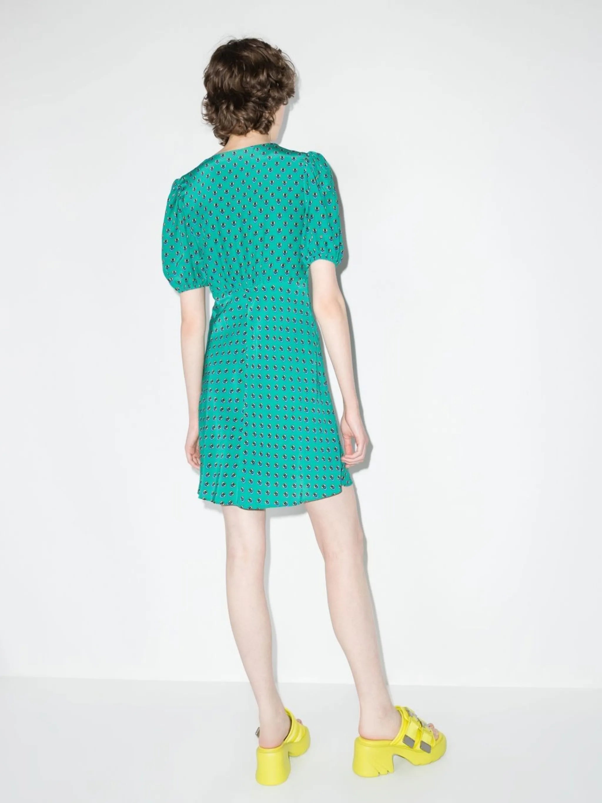 graphic-print puff-sleeve minidress