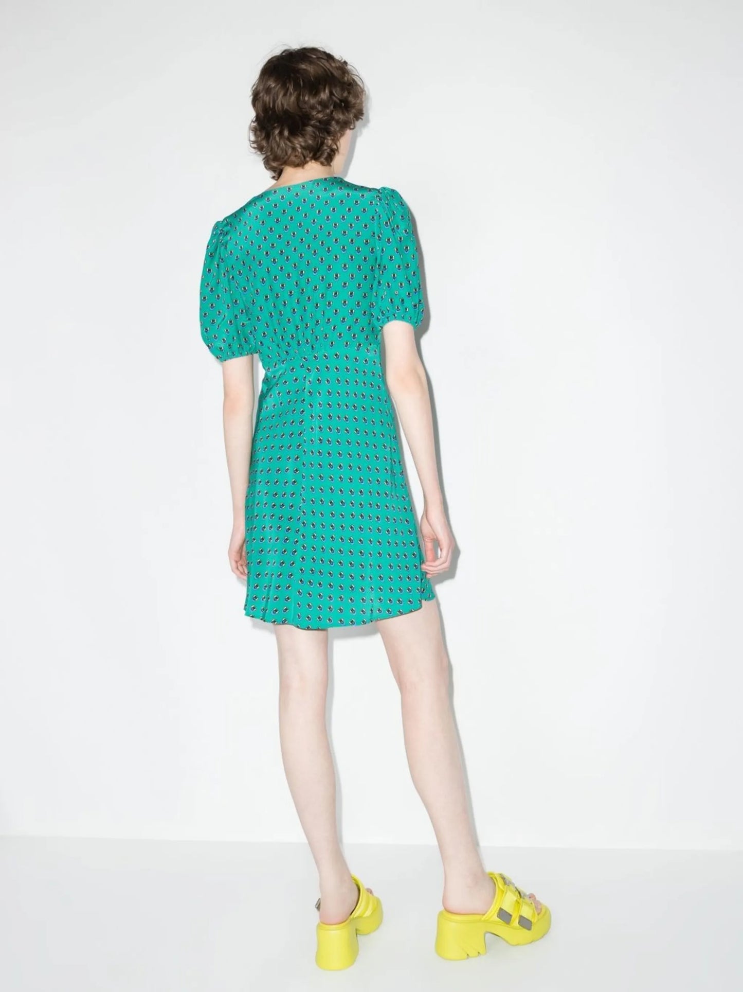 graphic-print puff-sleeve minidress