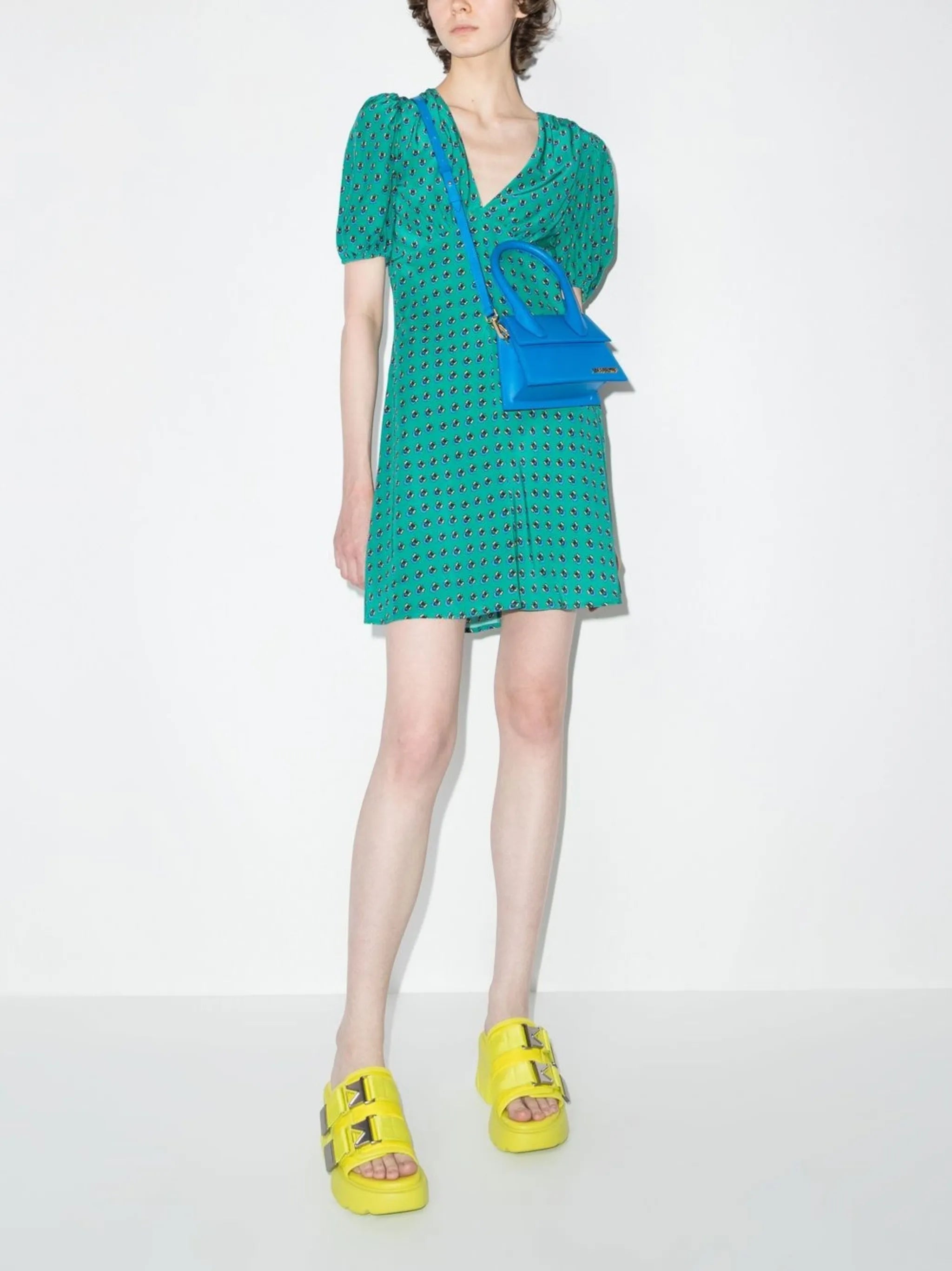 graphic-print puff-sleeve minidress
