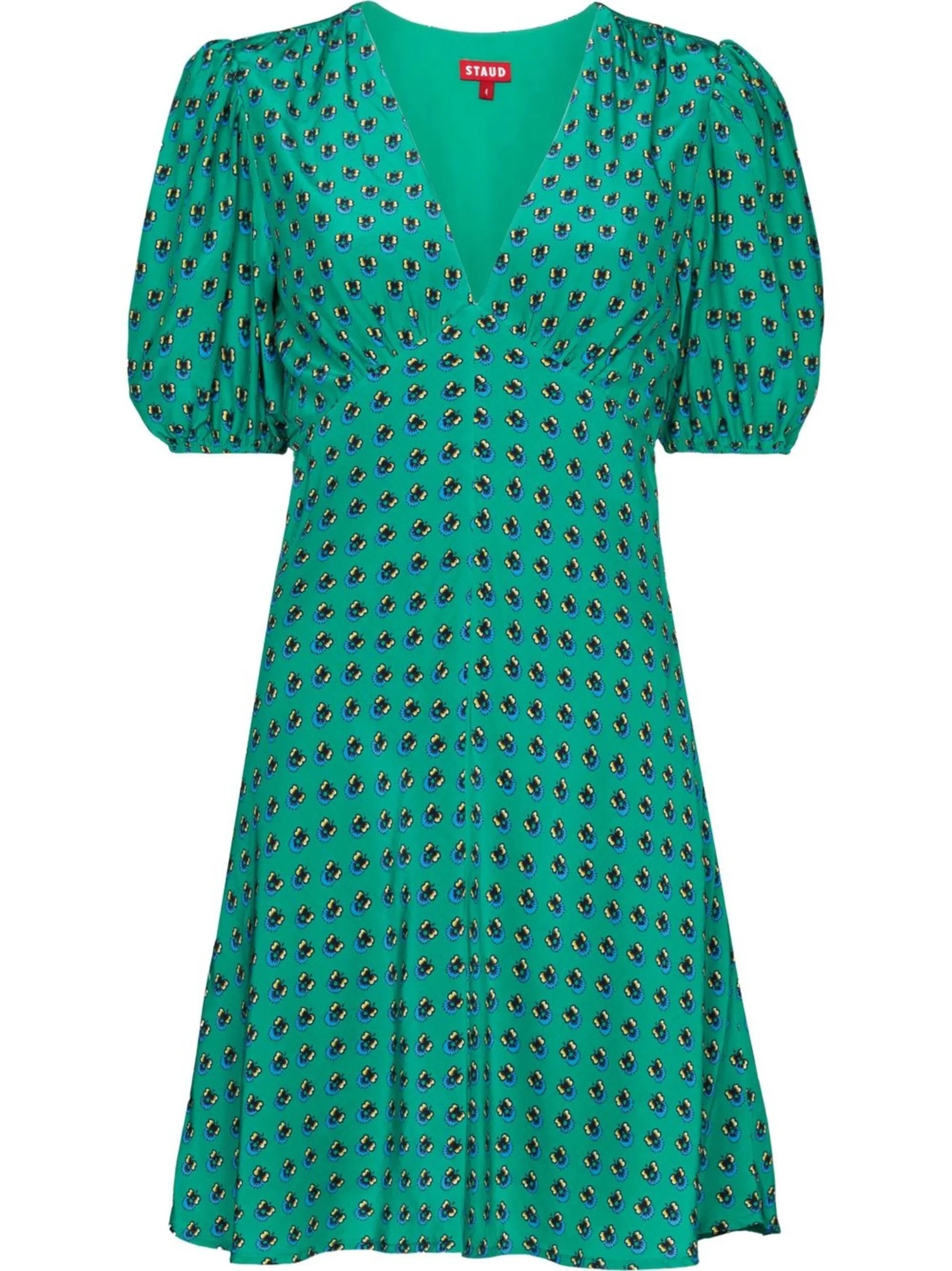 graphic-print puff-sleeve minidress