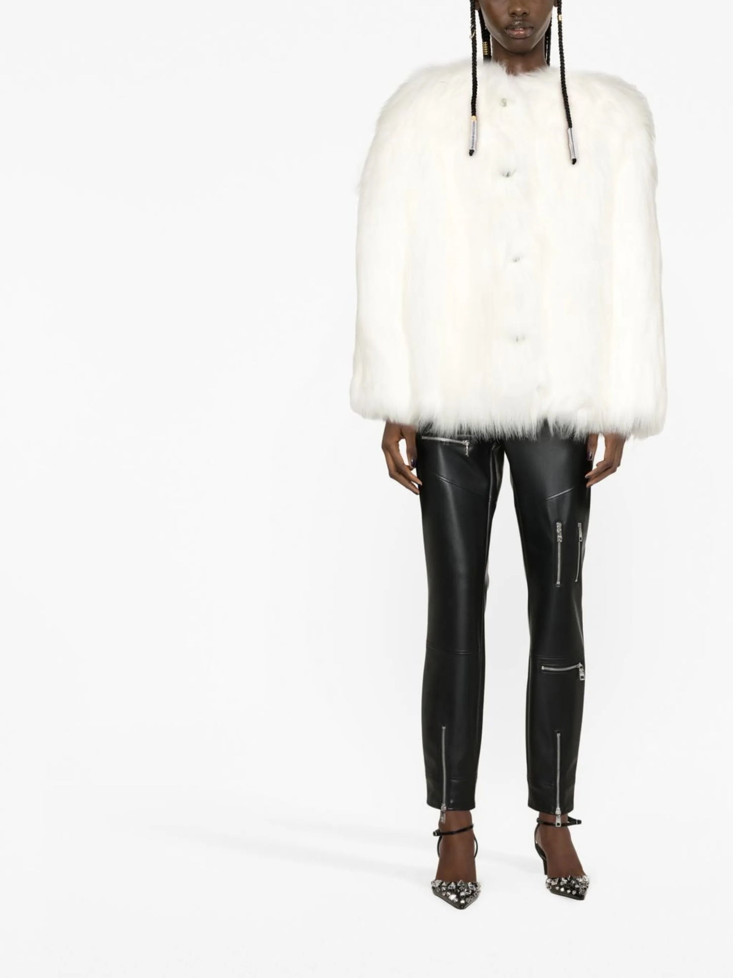 panelled faux-leather leggings
