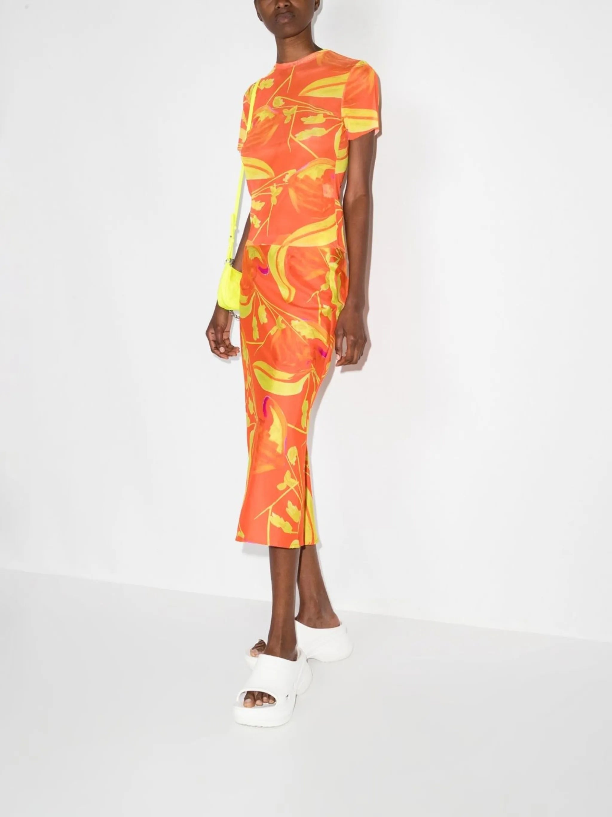 floral-print mesh T-shirt