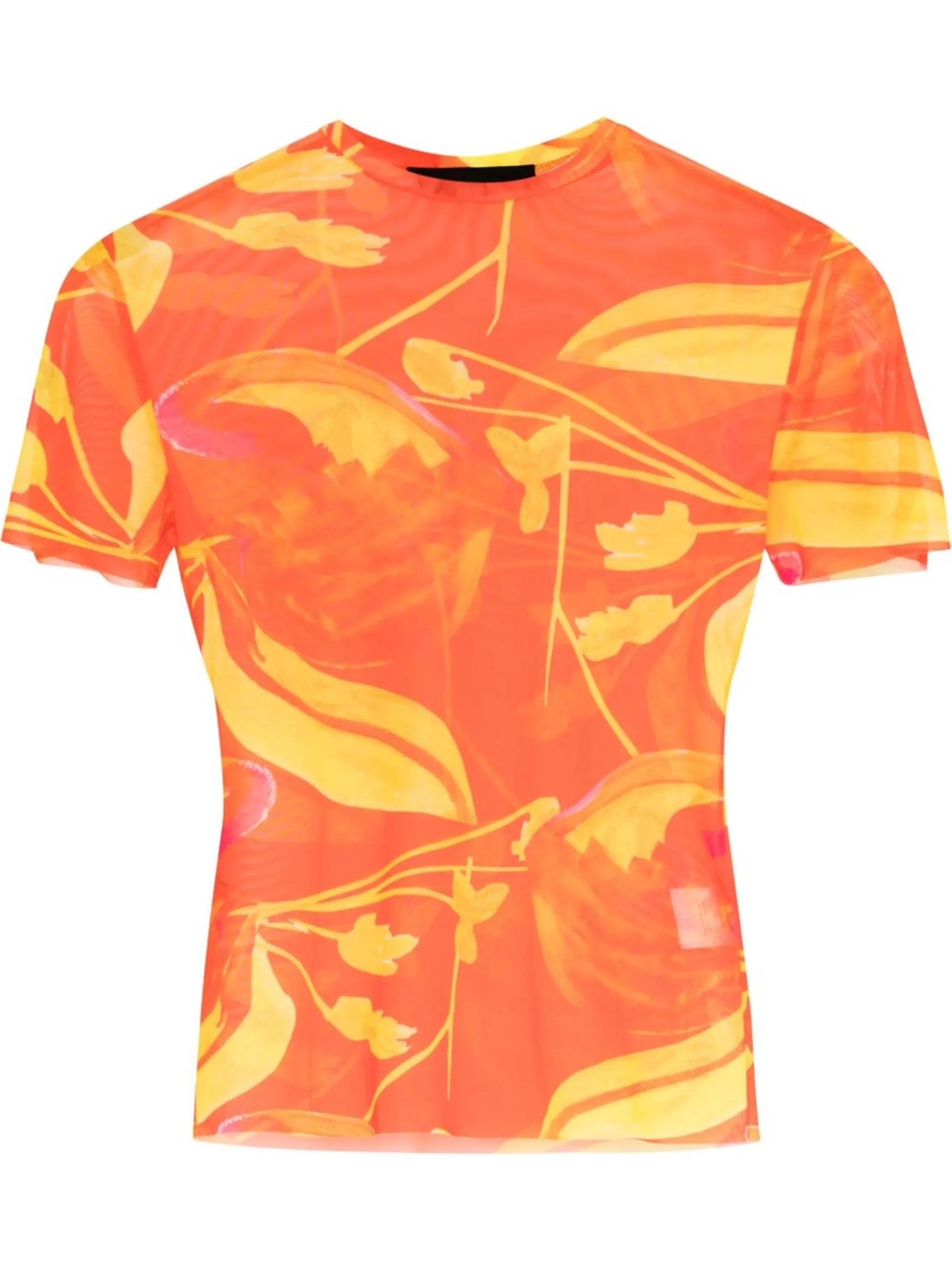 floral-print mesh T-shirt