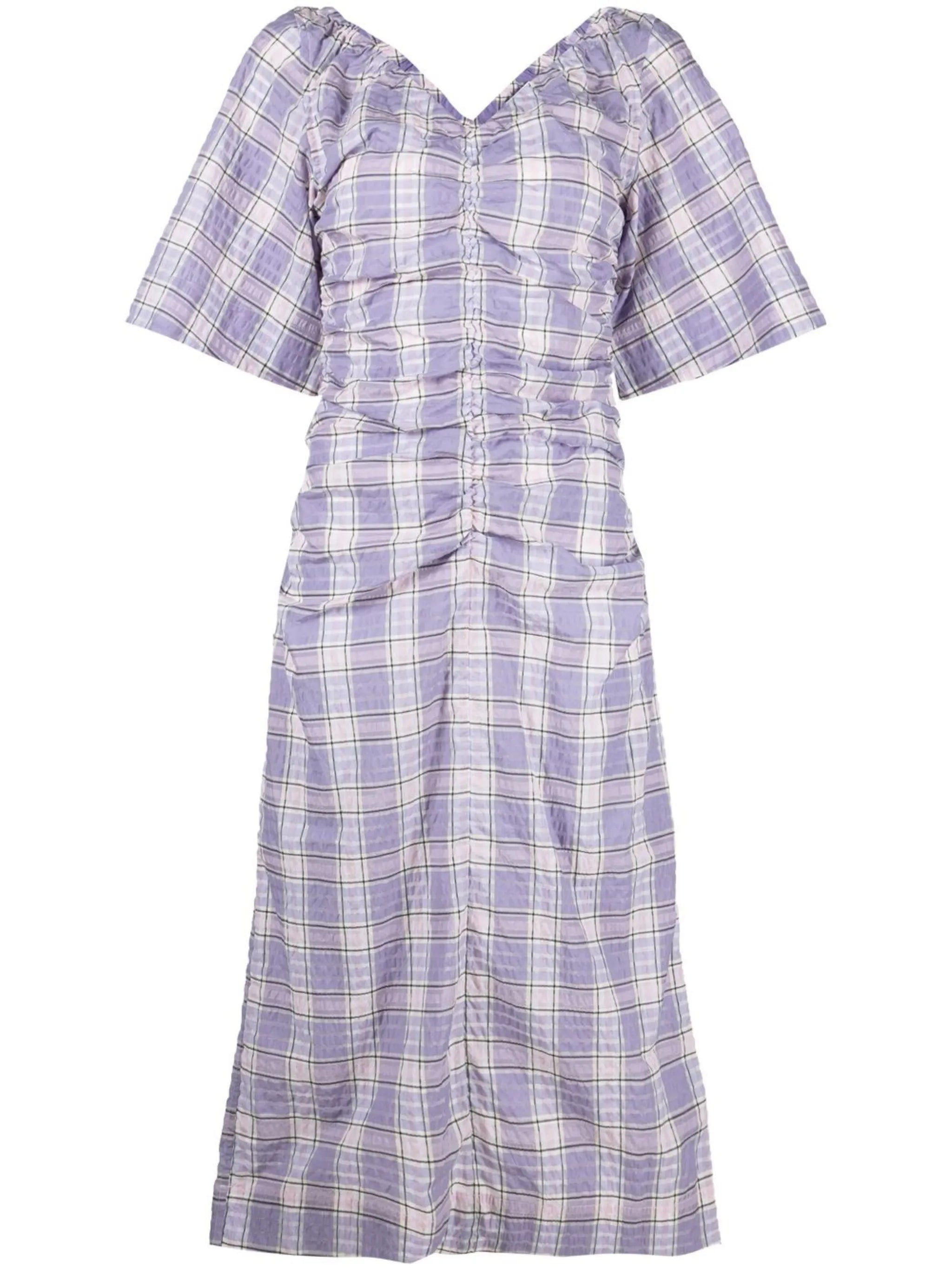 checked draped midi dress