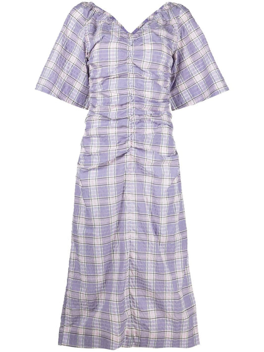 checked draped midi dress
