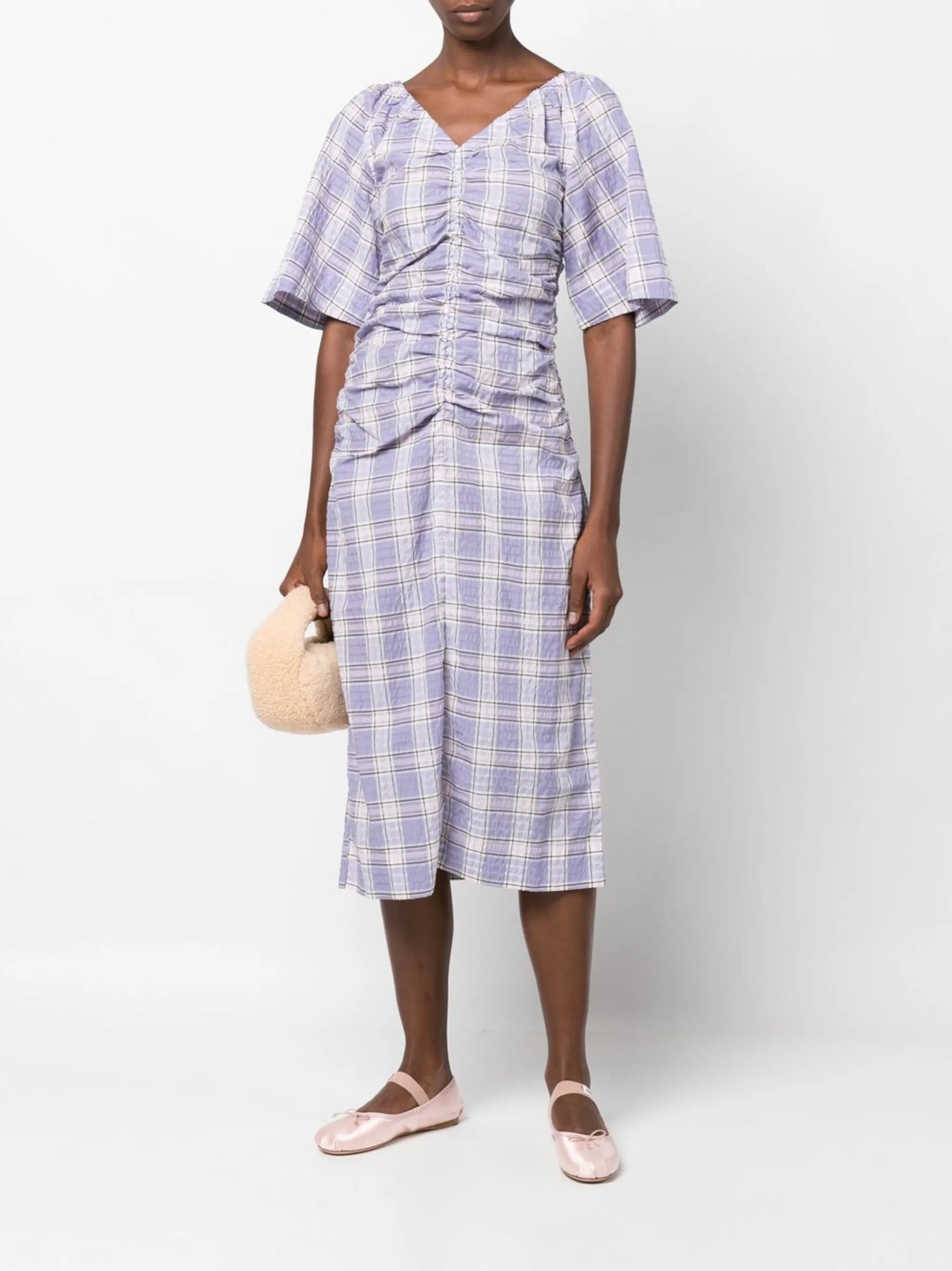 checked draped midi dress