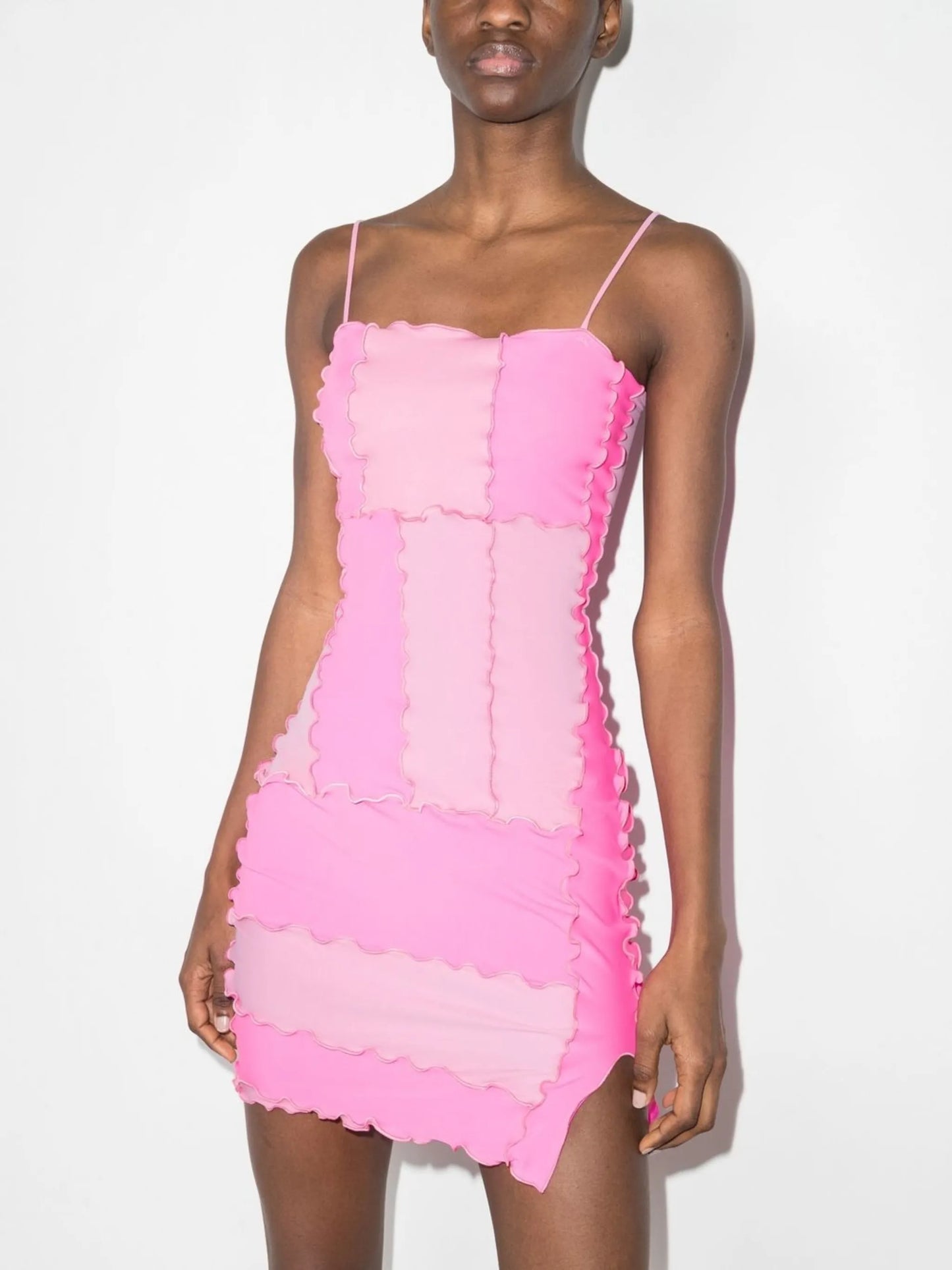 ruched patchwork mini dress