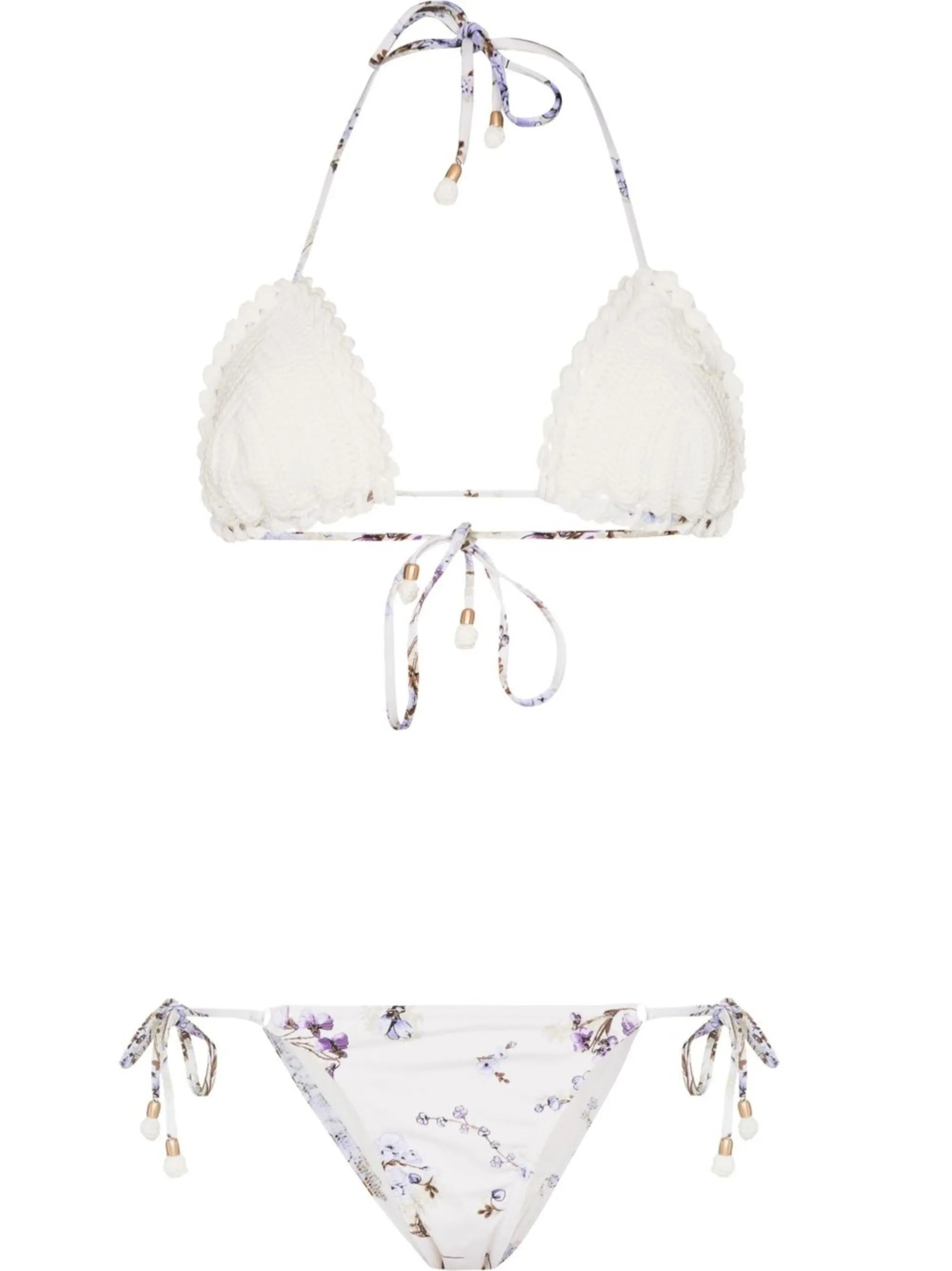 crochet floral-print bikini