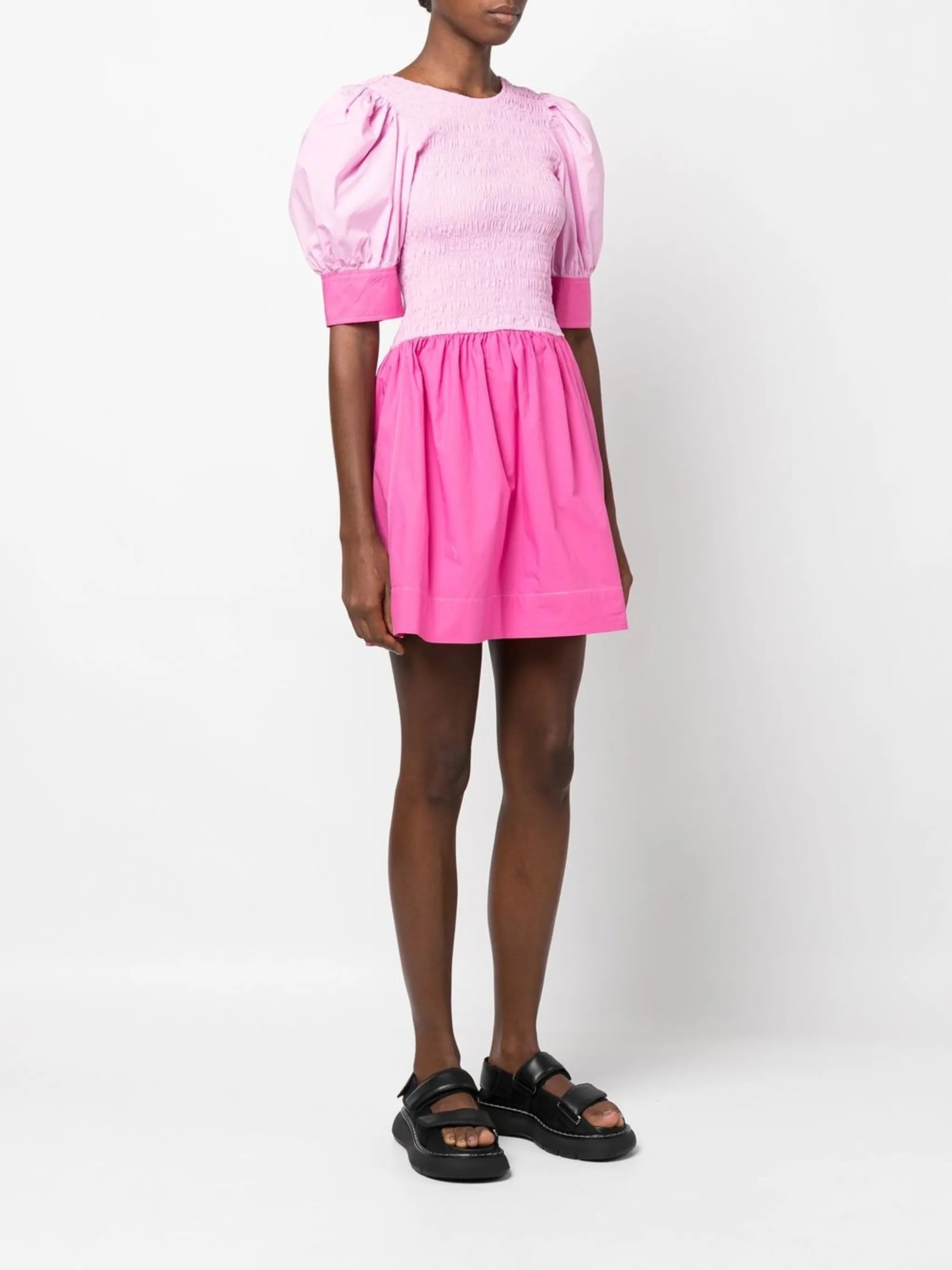 ruched puff-sleeve mini dress