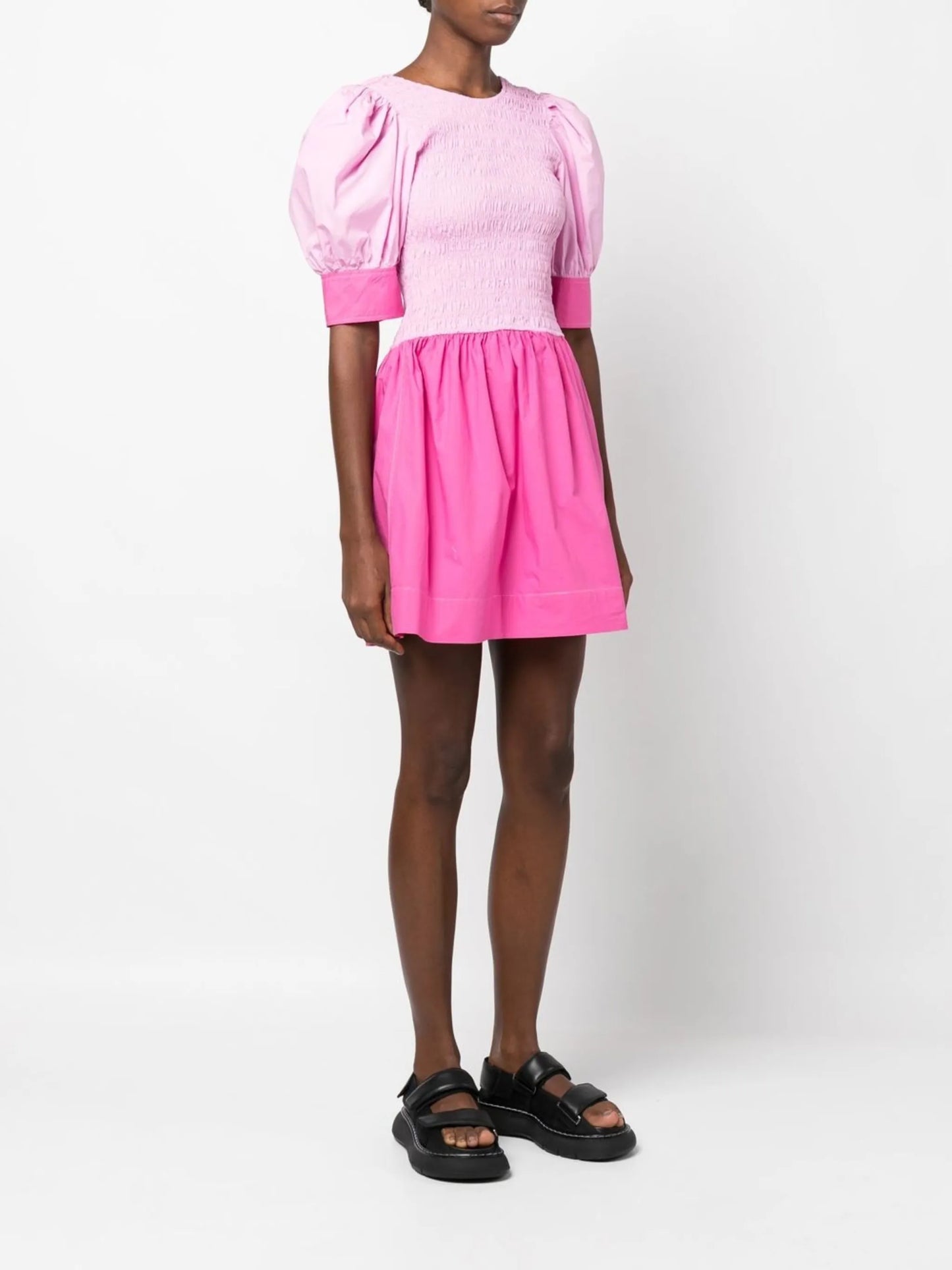 ruched puff-sleeve mini dress