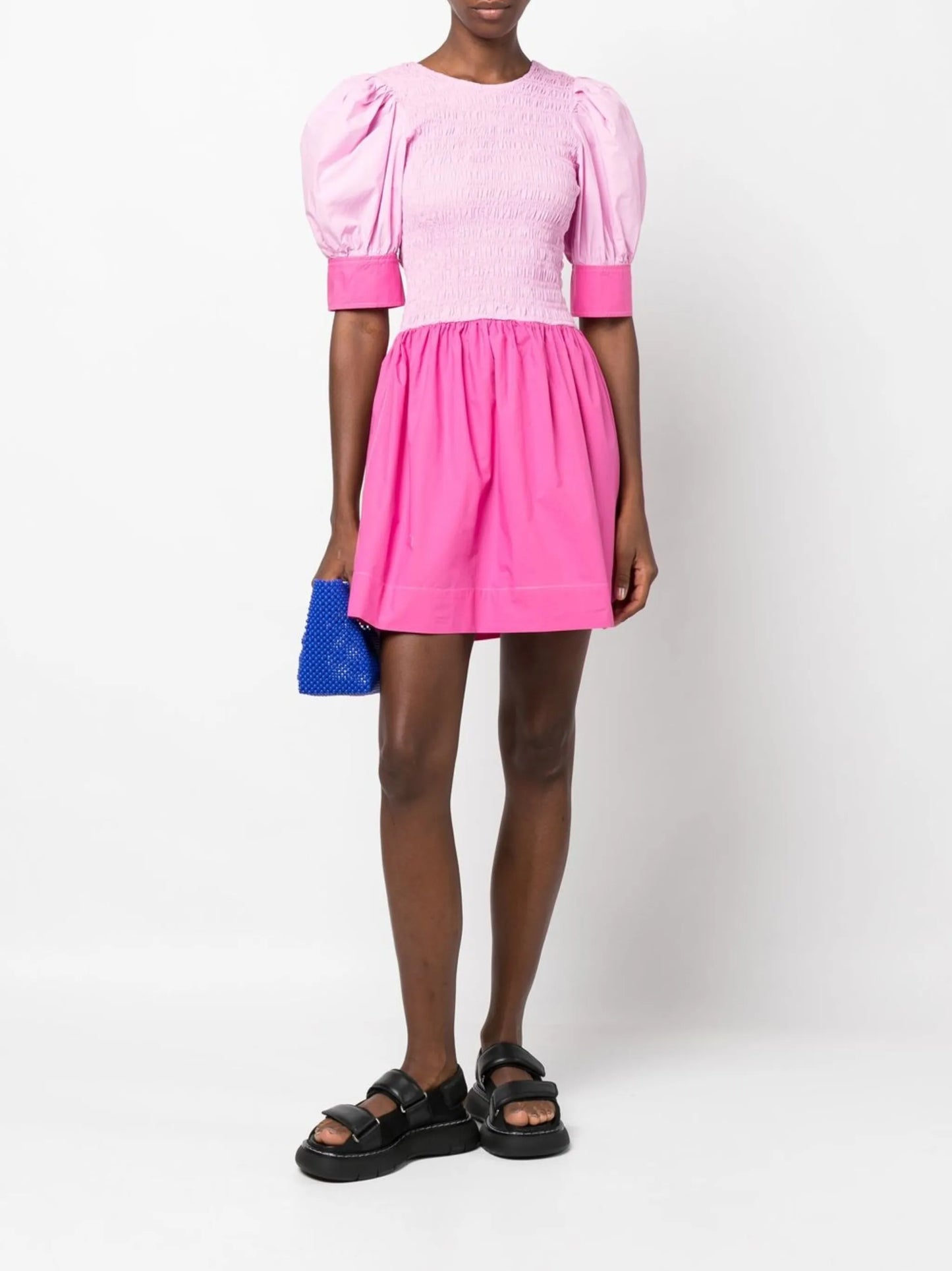 ruched puff-sleeve mini dress