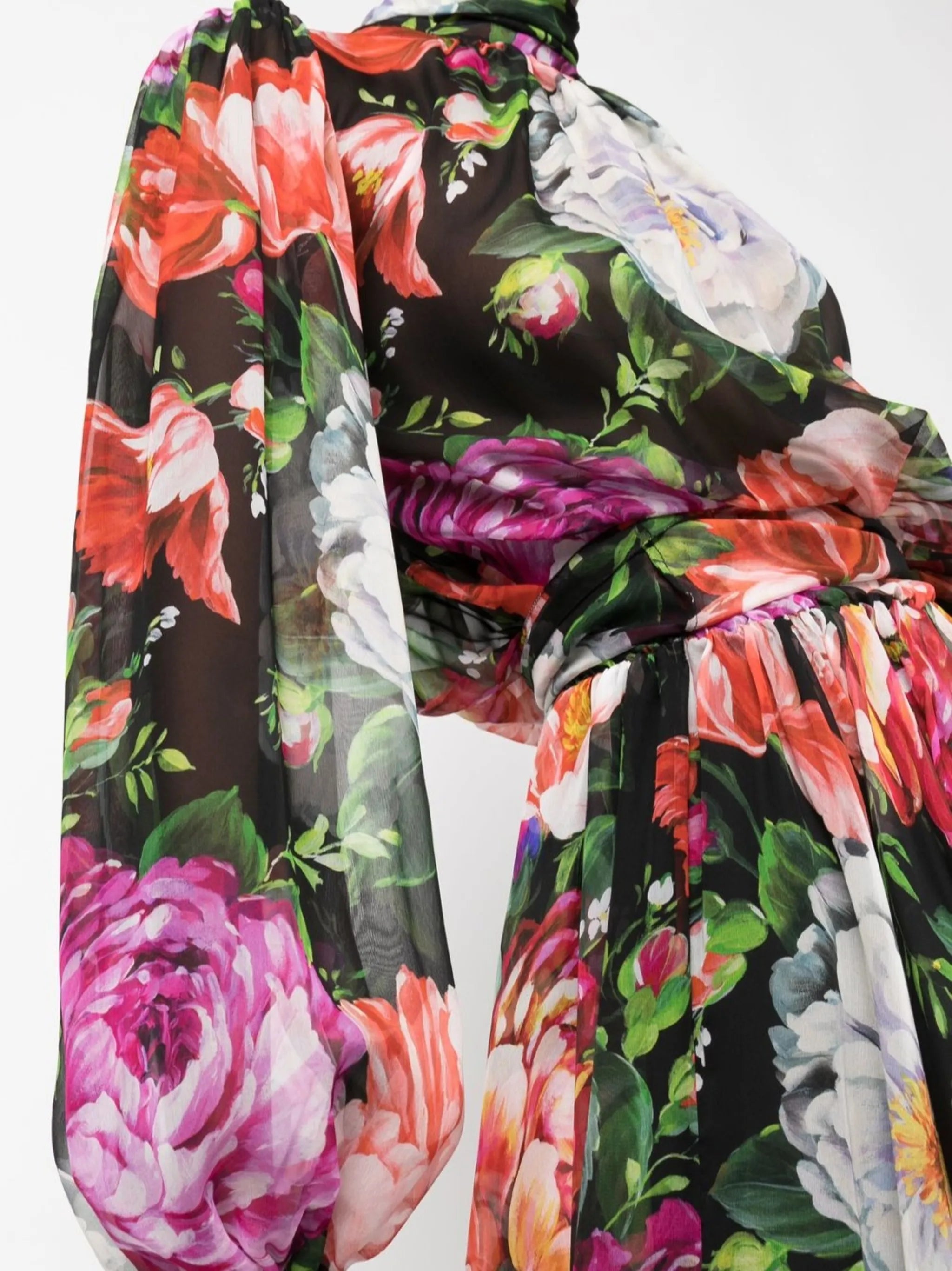 floral-print pussybow silk dress
