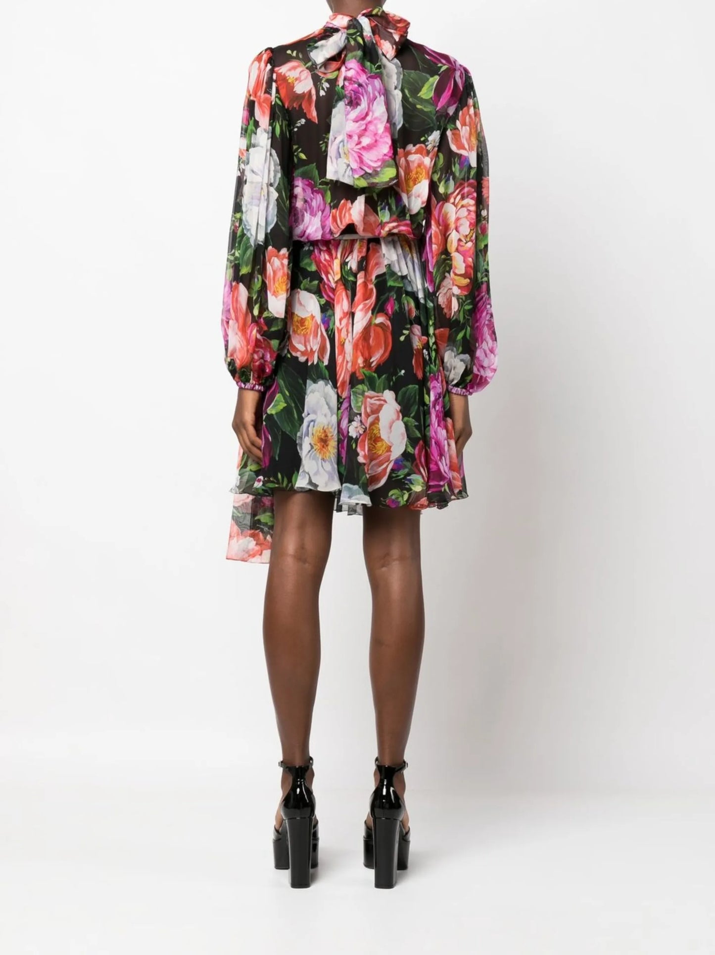 floral-print pussybow silk dress
