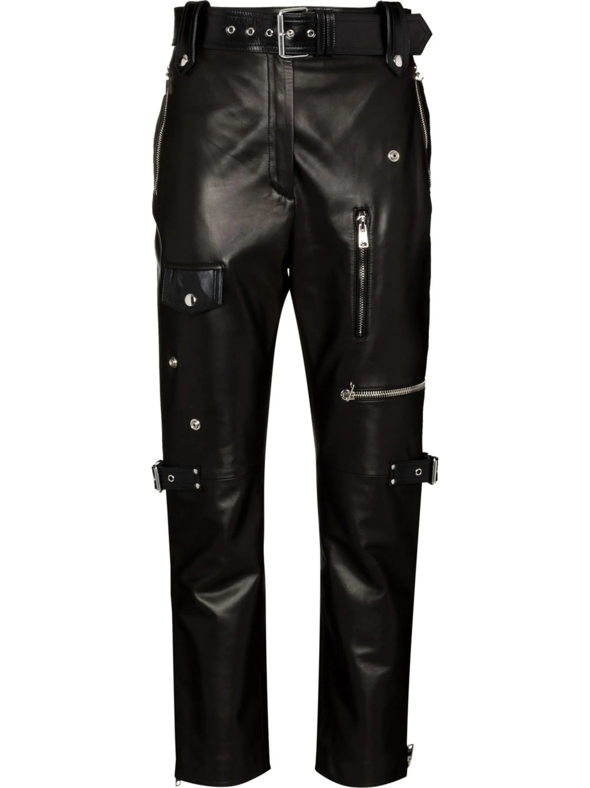 polished-finish high-waisted trousers