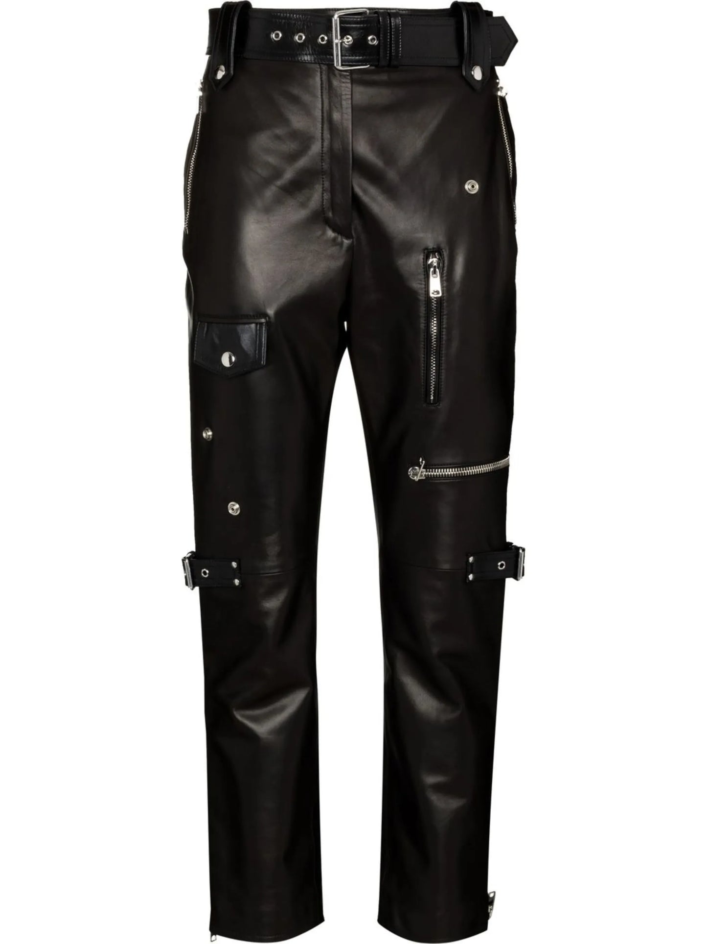 polished-finish high-waisted trousers