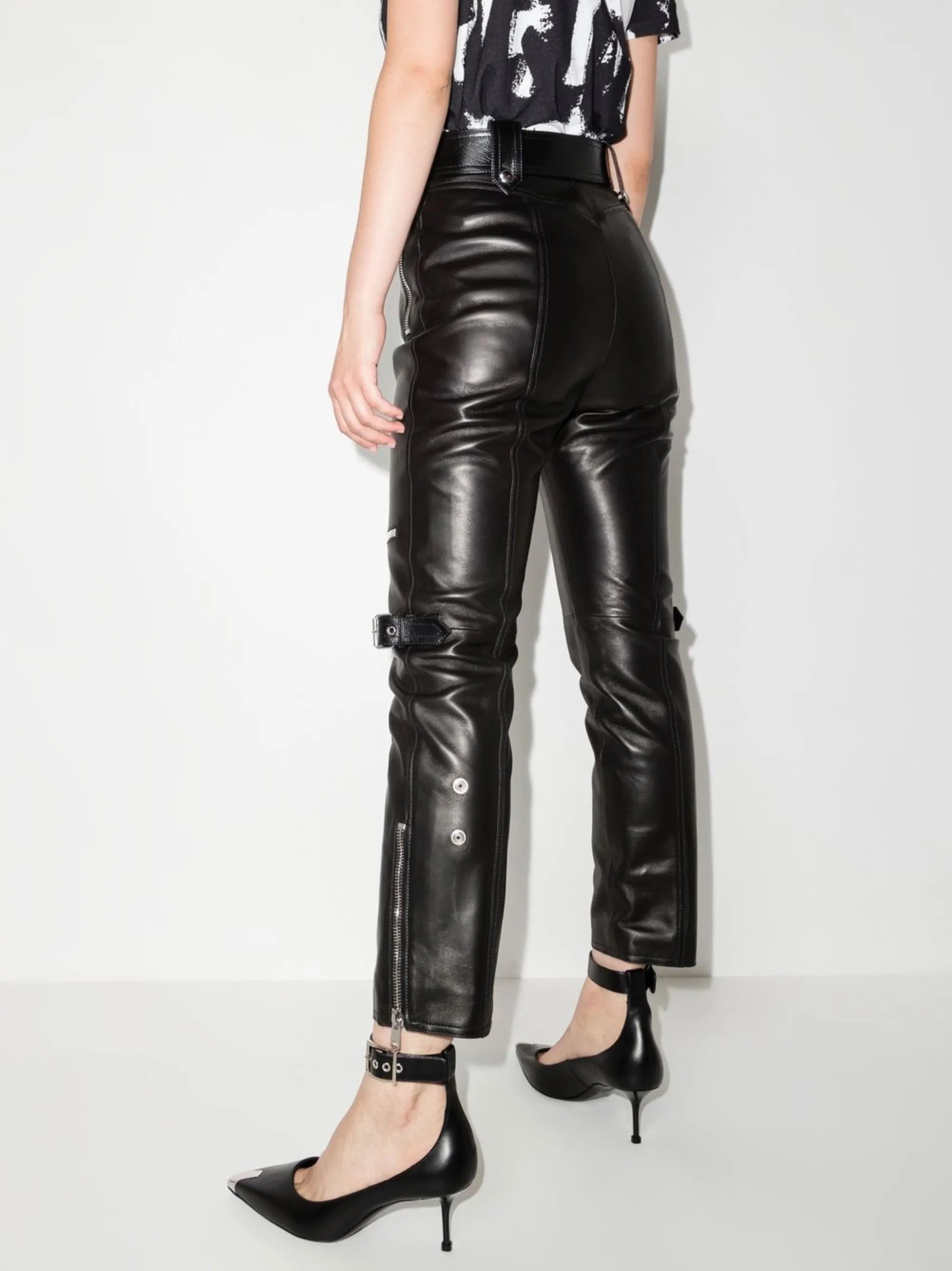 polished-finish high-waisted trousers