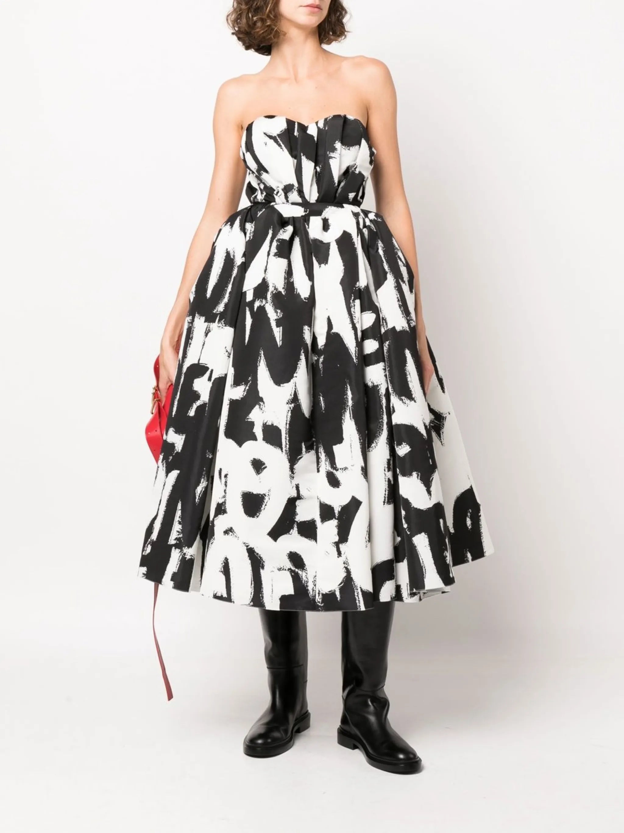 McQueen Graffiti print strapless dress