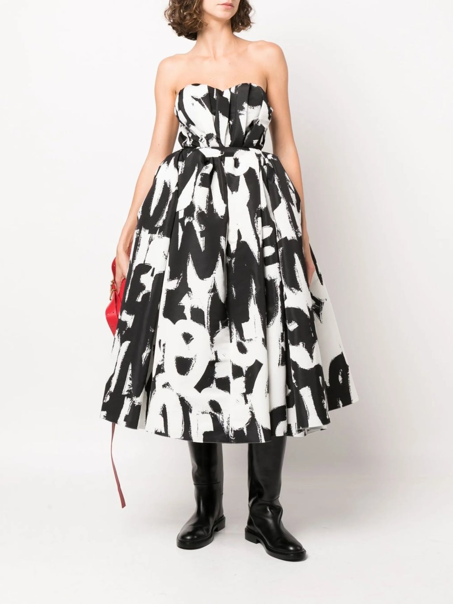 McQueen Graffiti print strapless dress