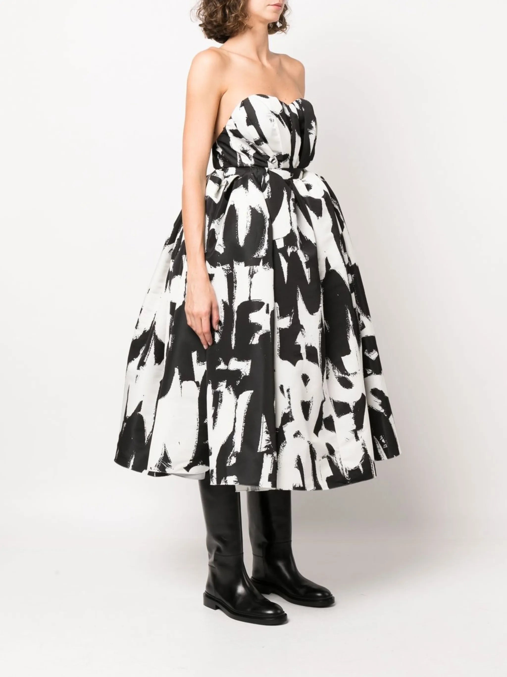 McQueen Graffiti print strapless dress