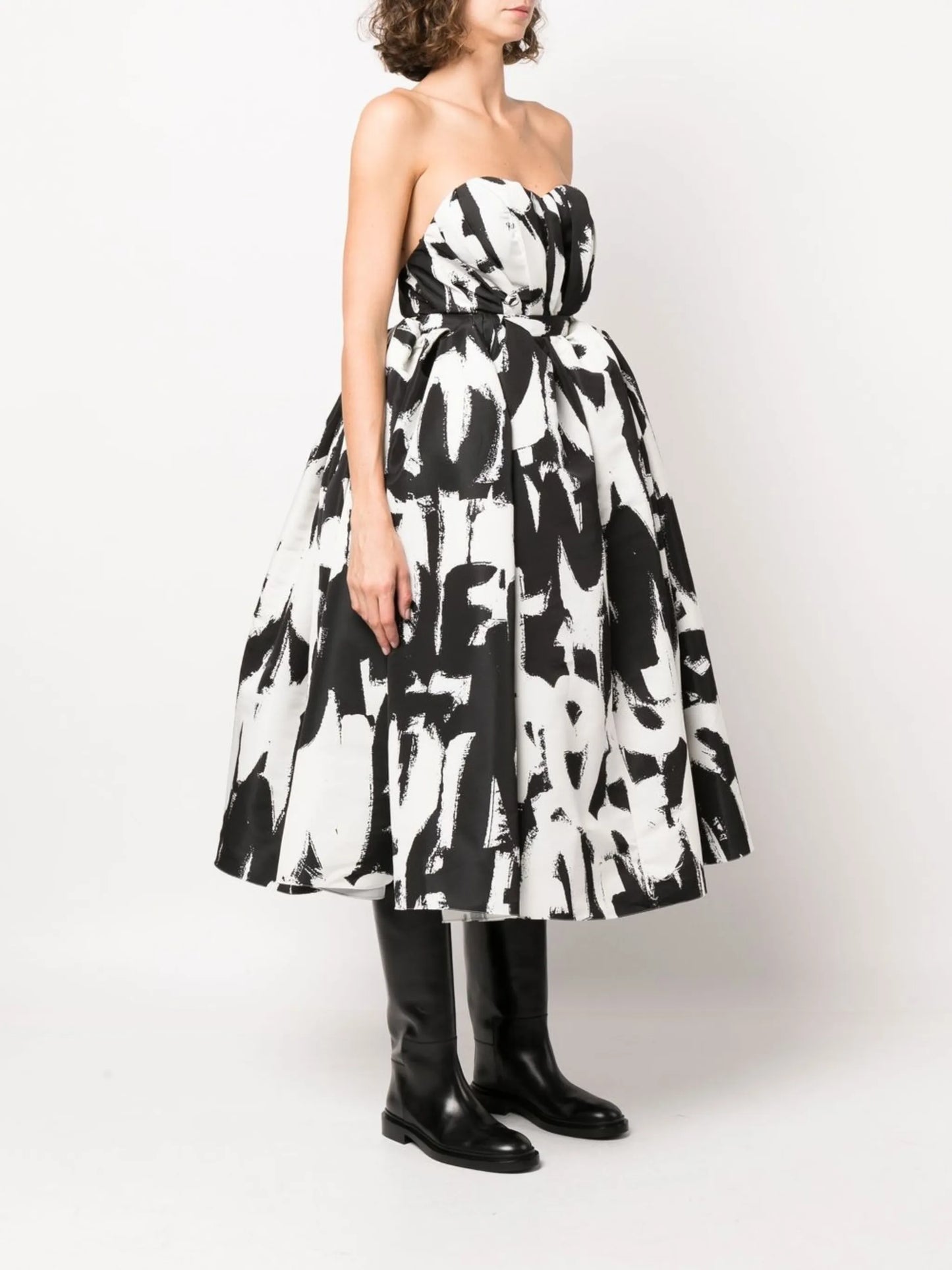 McQueen Graffiti print strapless dress