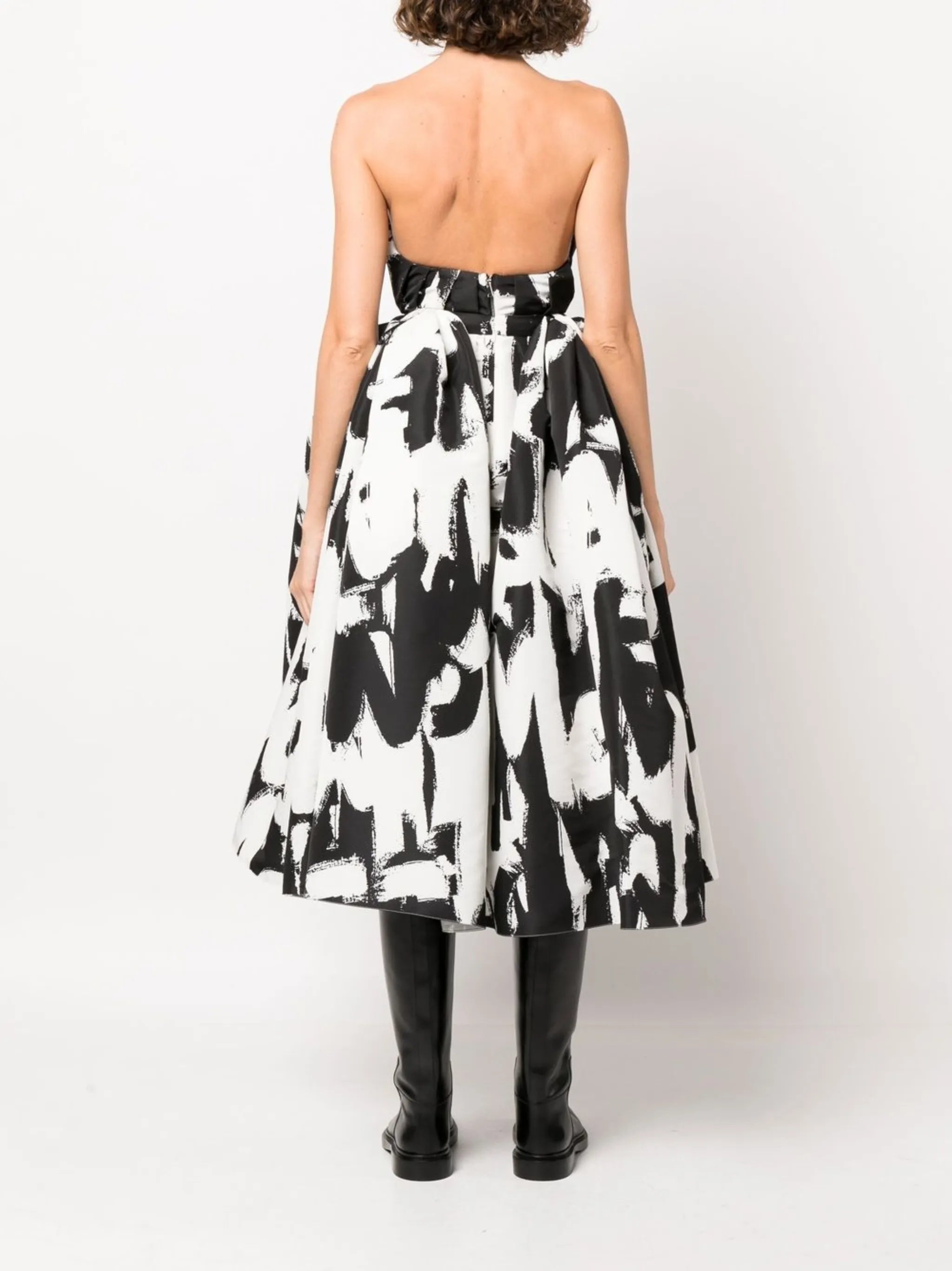 McQueen Graffiti print strapless dress