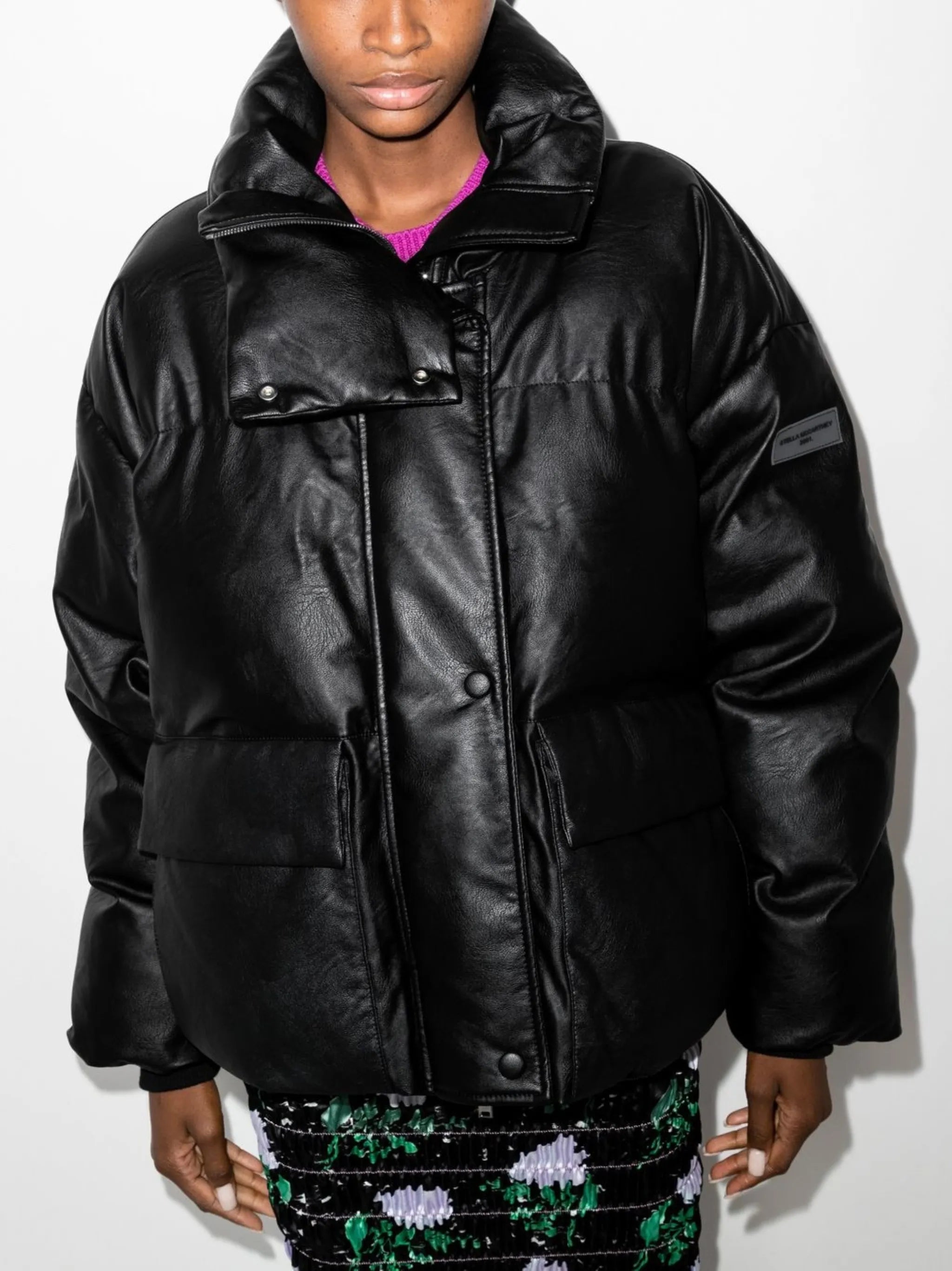 polished-finish padded coat