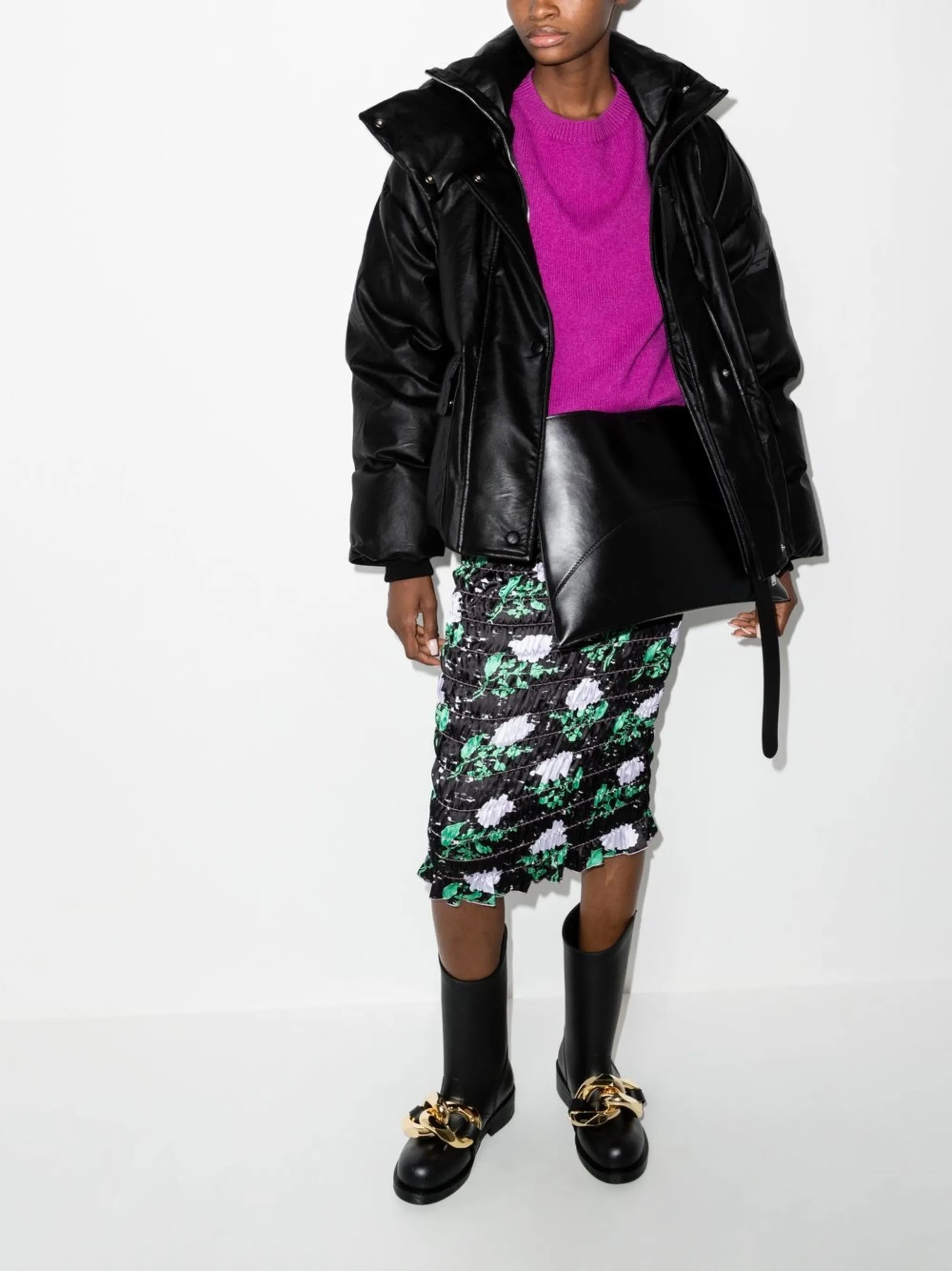 polished-finish padded coat