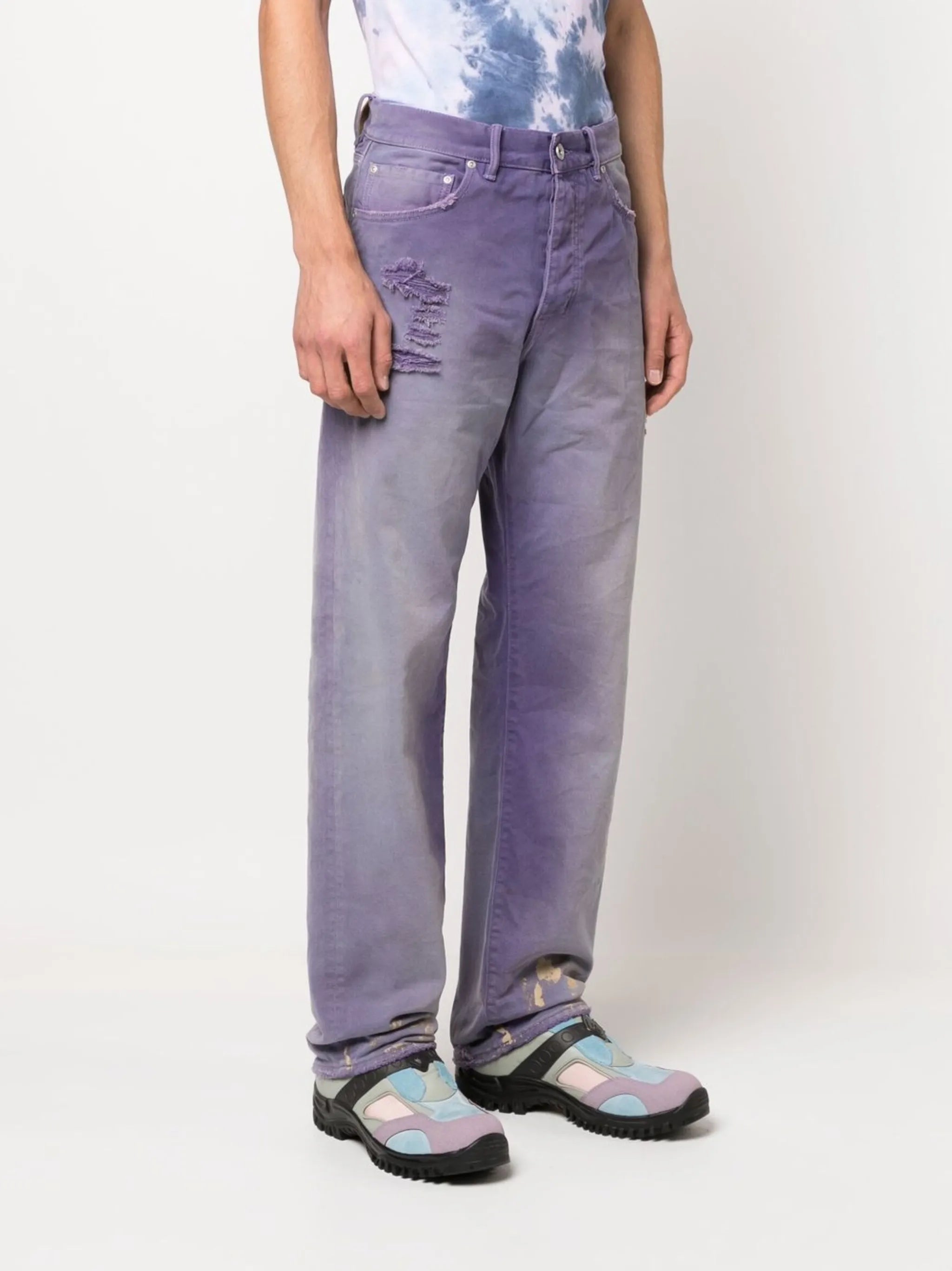 sun bleached distressed slim jeans