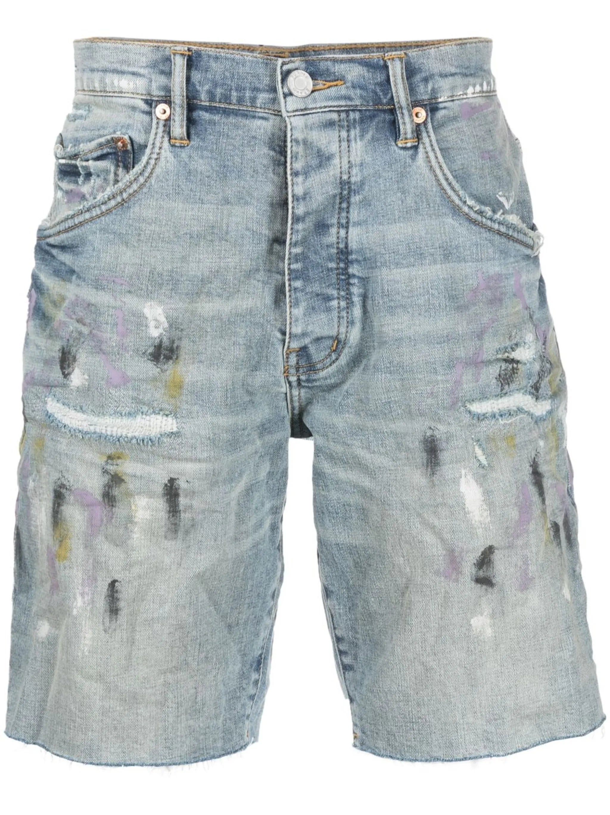 paint-splatter denim shorts