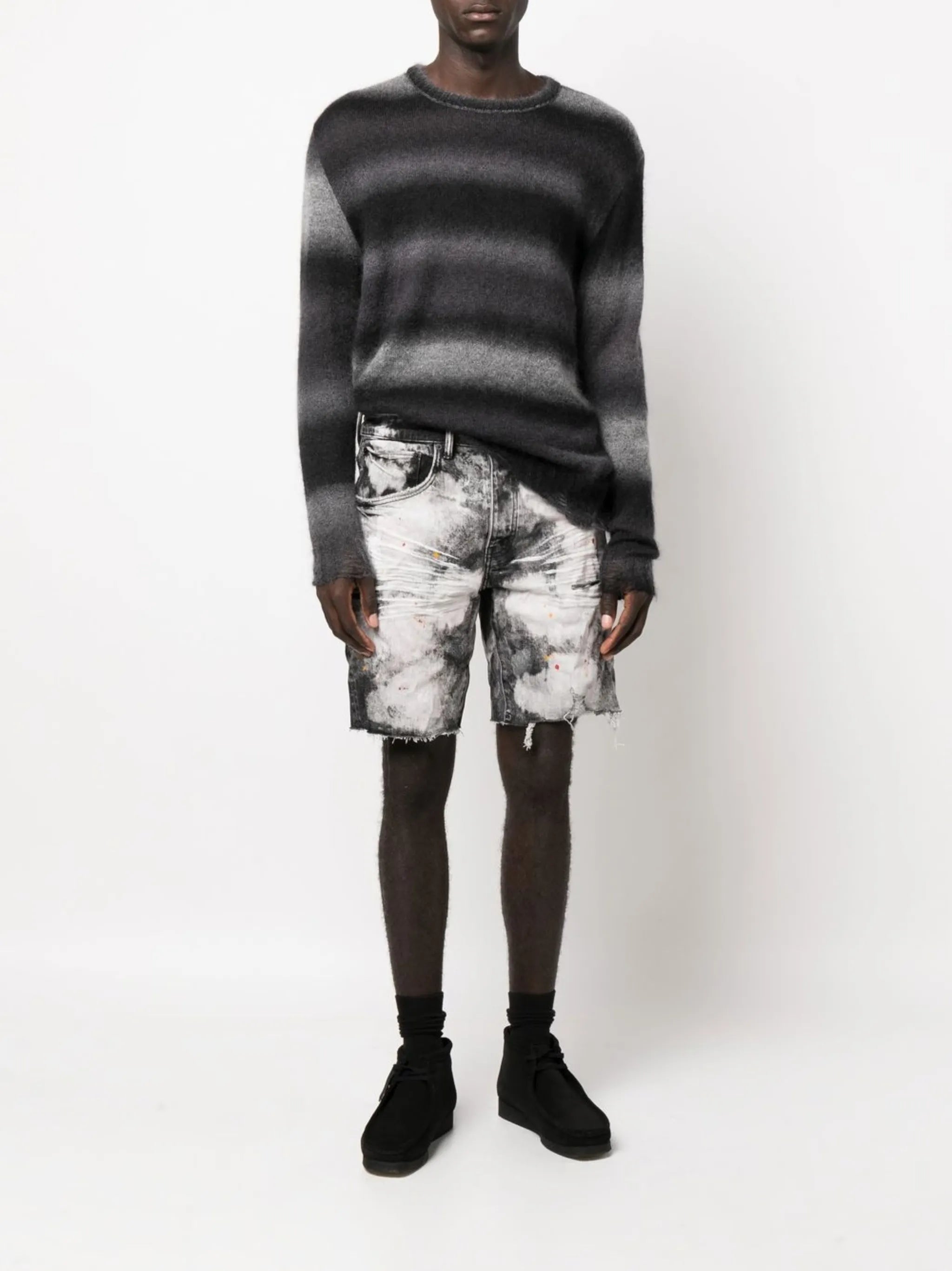 bleached tie-dye denim shorts