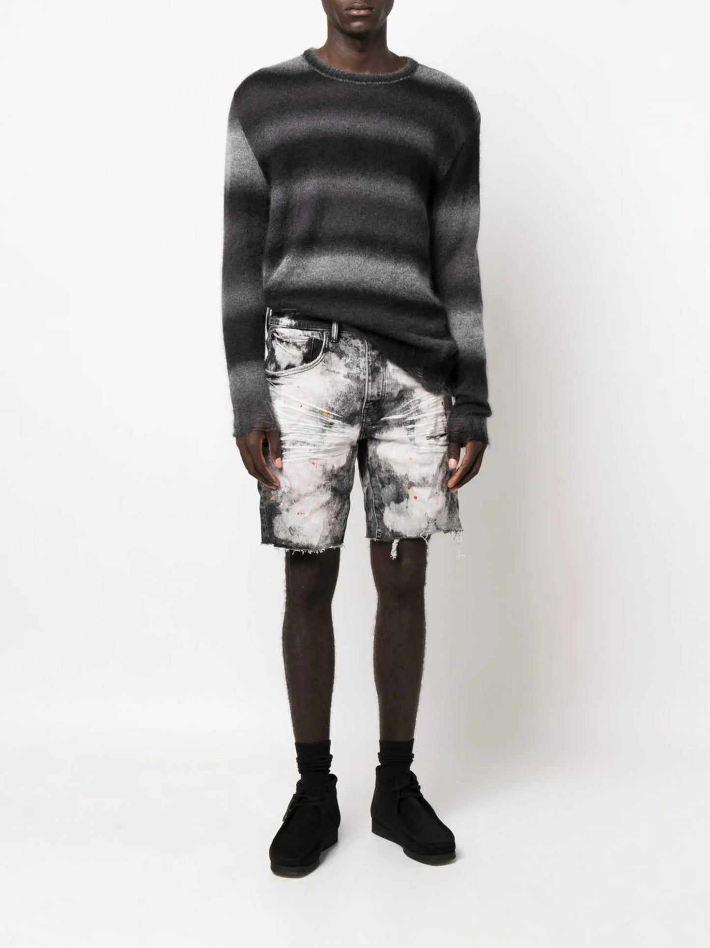 bleached tie-dye denim shorts