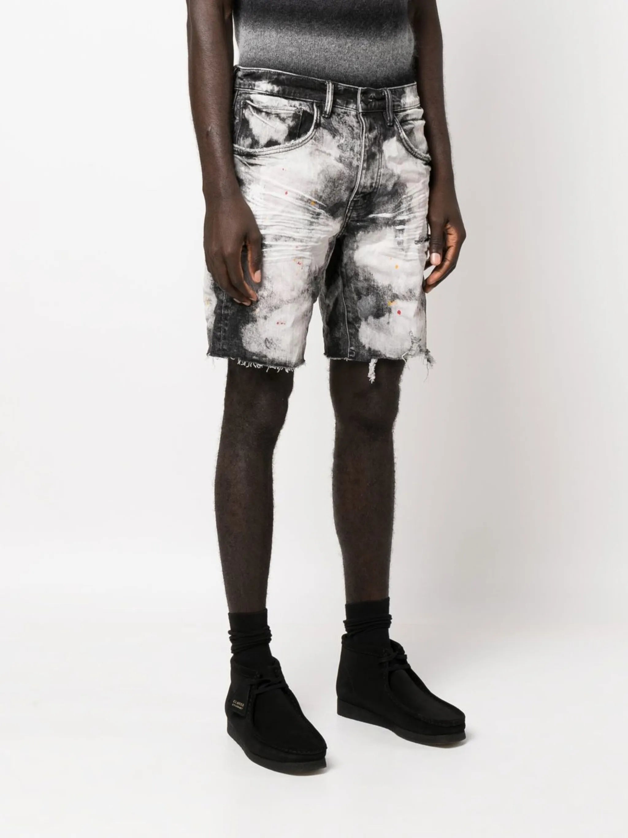 bleached tie-dye denim shorts
