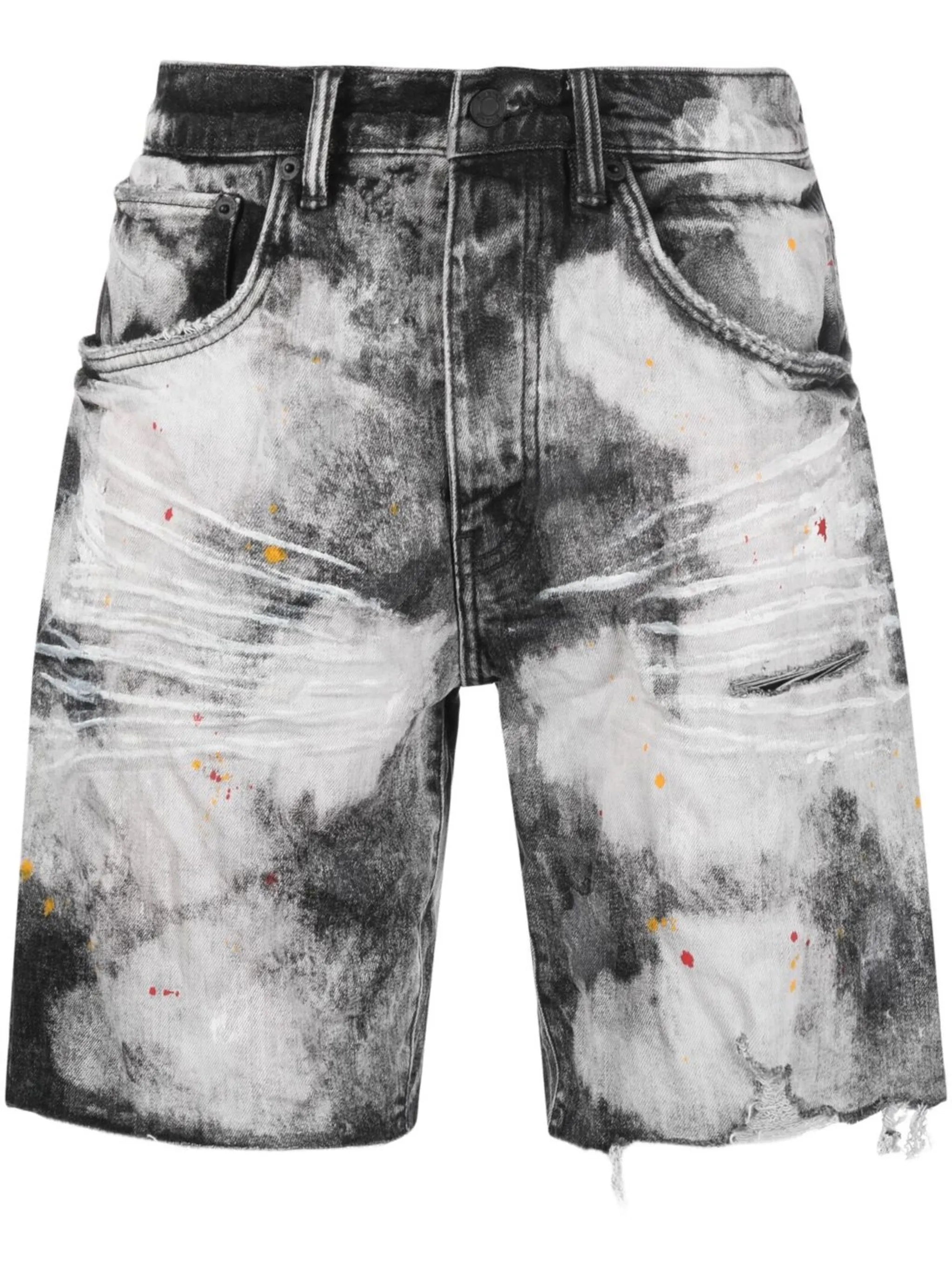 bleached tie-dye denim shorts