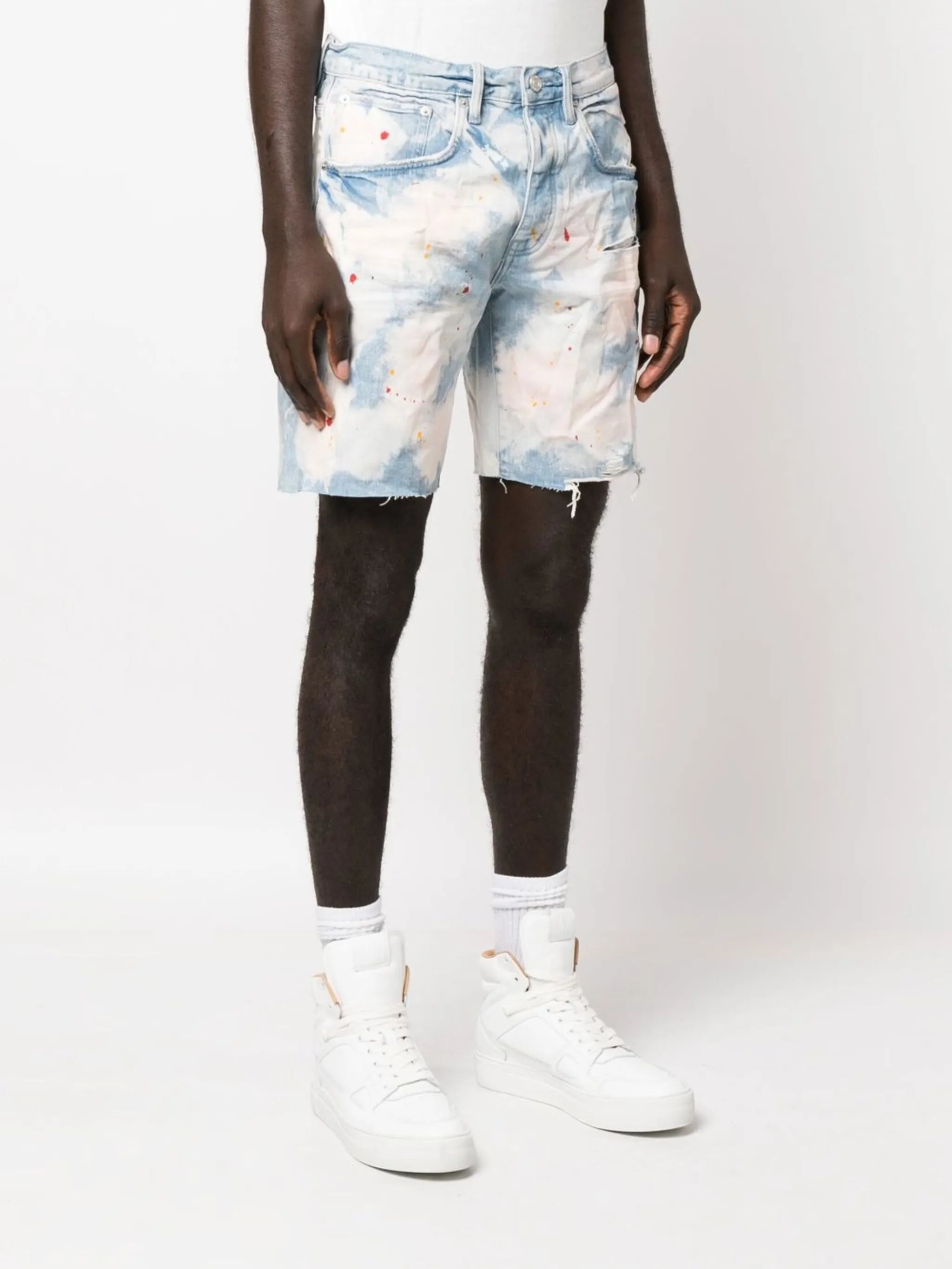 bleached tie-dye denim shorts